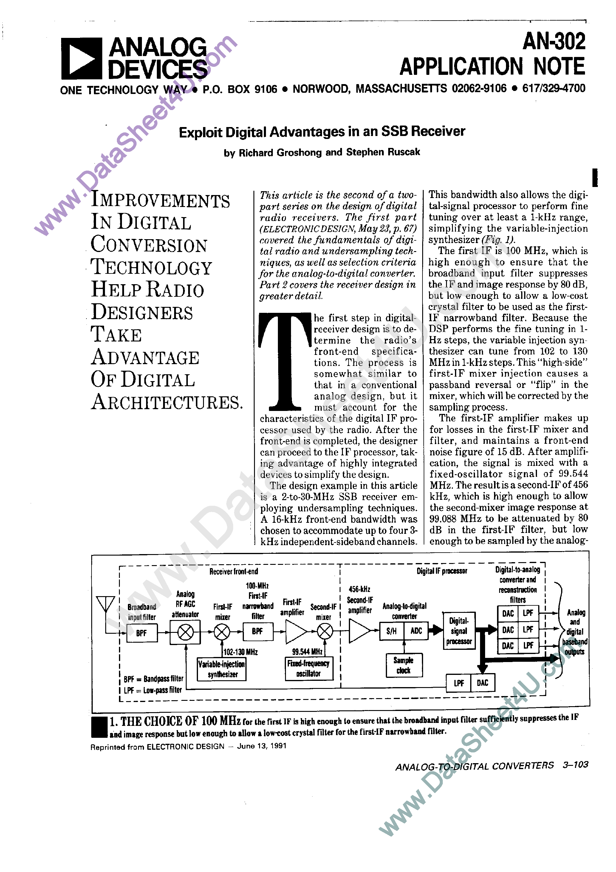 Datasheet AN302 - Exploit Digital Advantages in an SSB Receiver page 1