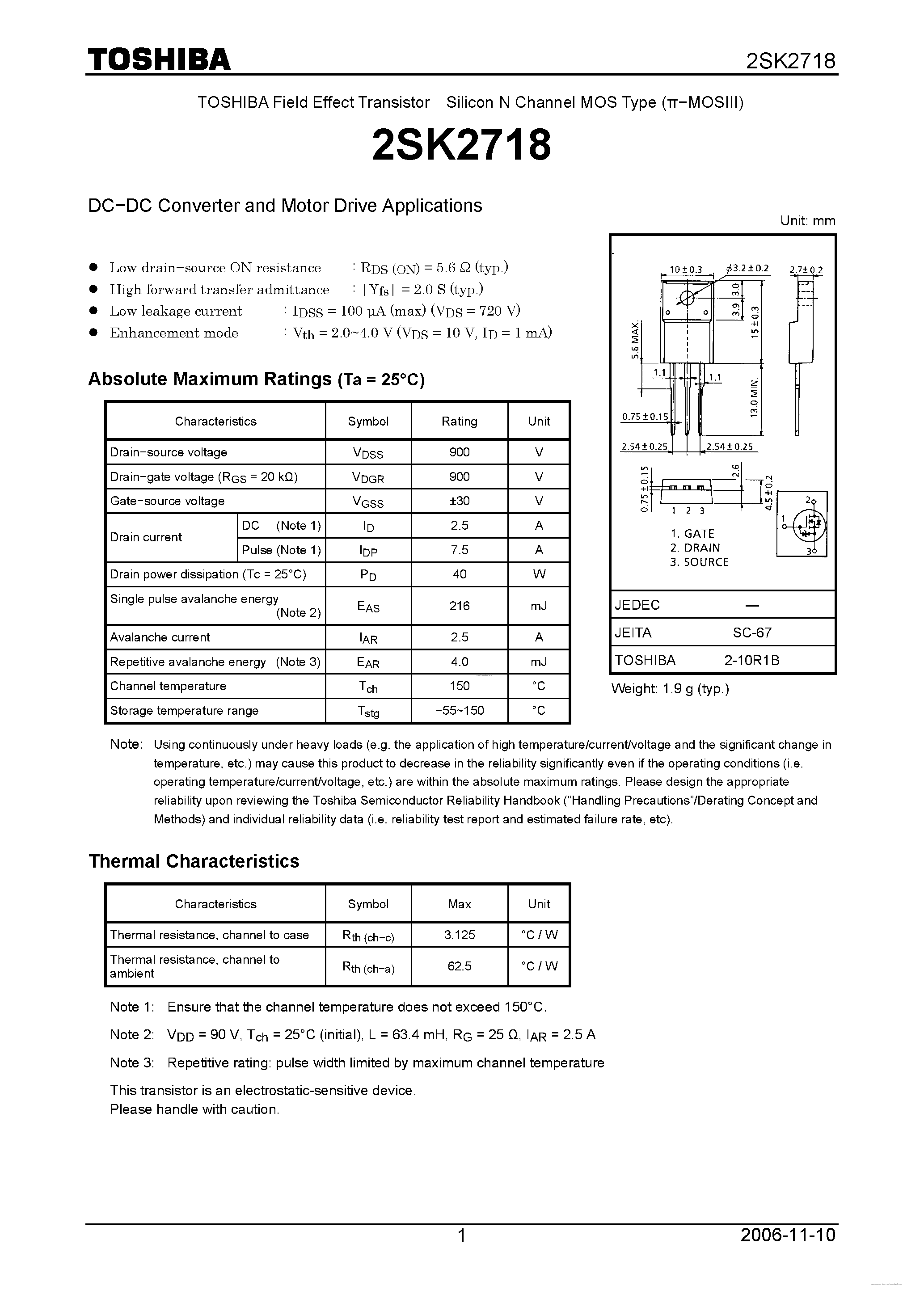 Datasheet K2718 page 1 Datasheet K2718 - Search -----> 2SK2718 page 1