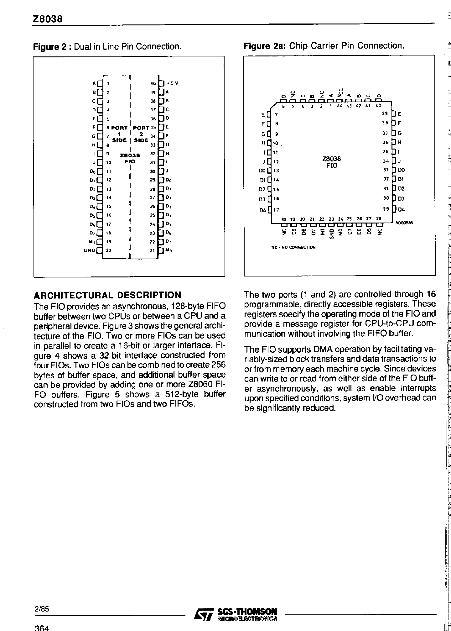 Datasheet Z8038 page 2 Datasheet Z8038 - Z-FIO / FIFO Input / Output Interface Unit page 2