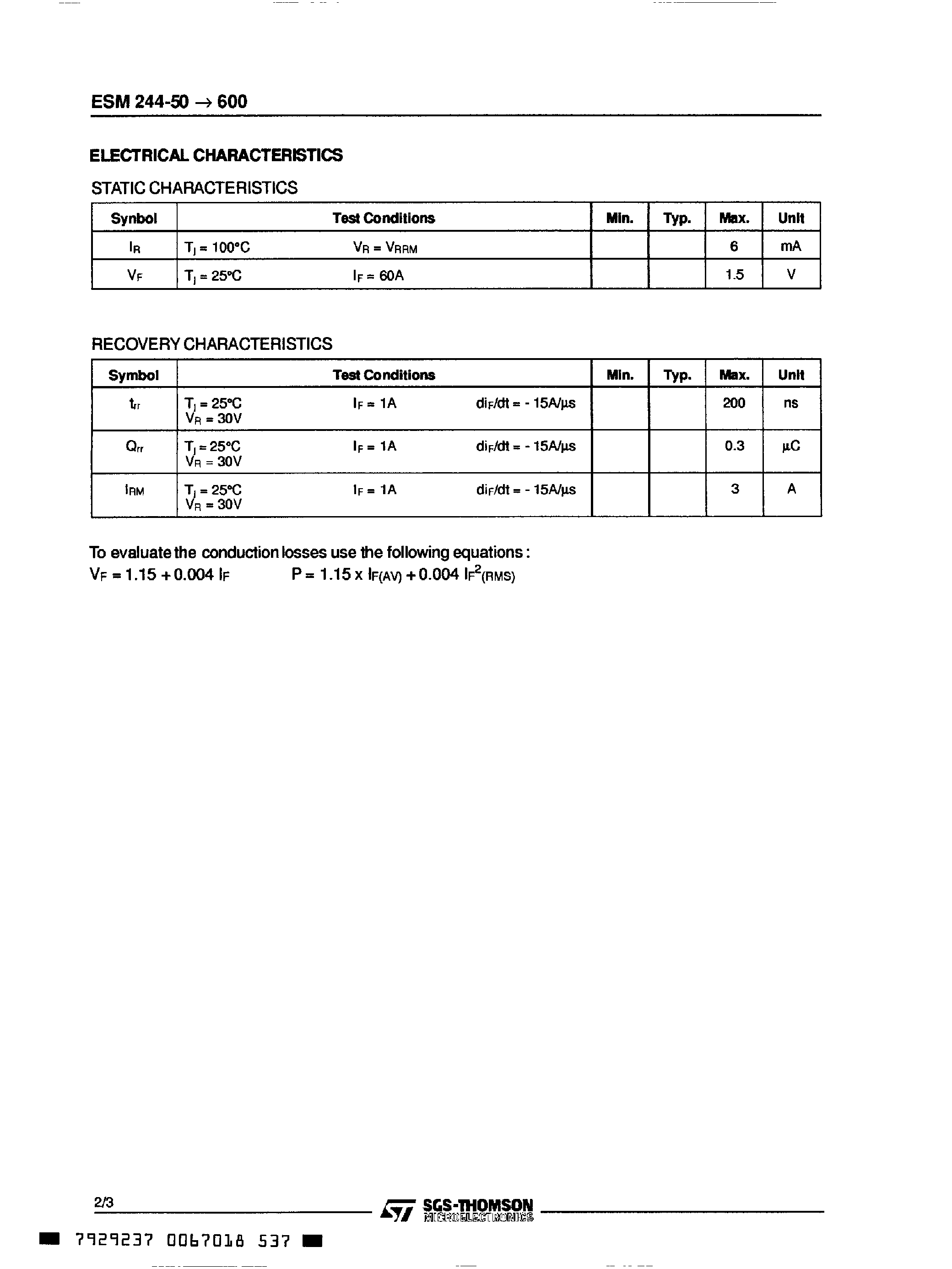 Datasheet ESM244-100 page 2 Datasheet ESM244-100 - (ESM244-xxx) Fast Recovery Rectifier Diodes page 2
