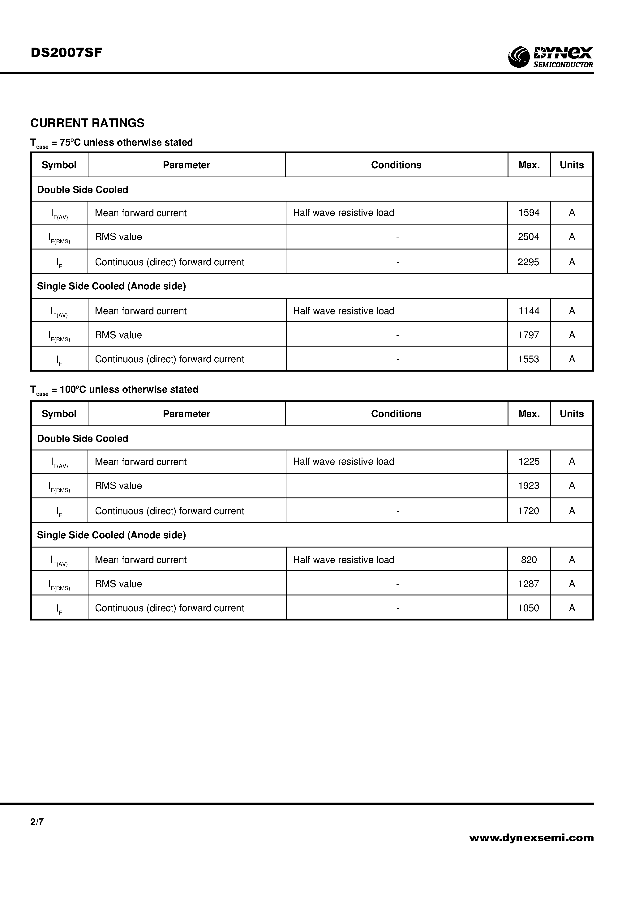 Datasheet DS2007SF page 2 Datasheet DS2007SF - Rectifier Diode page 2
