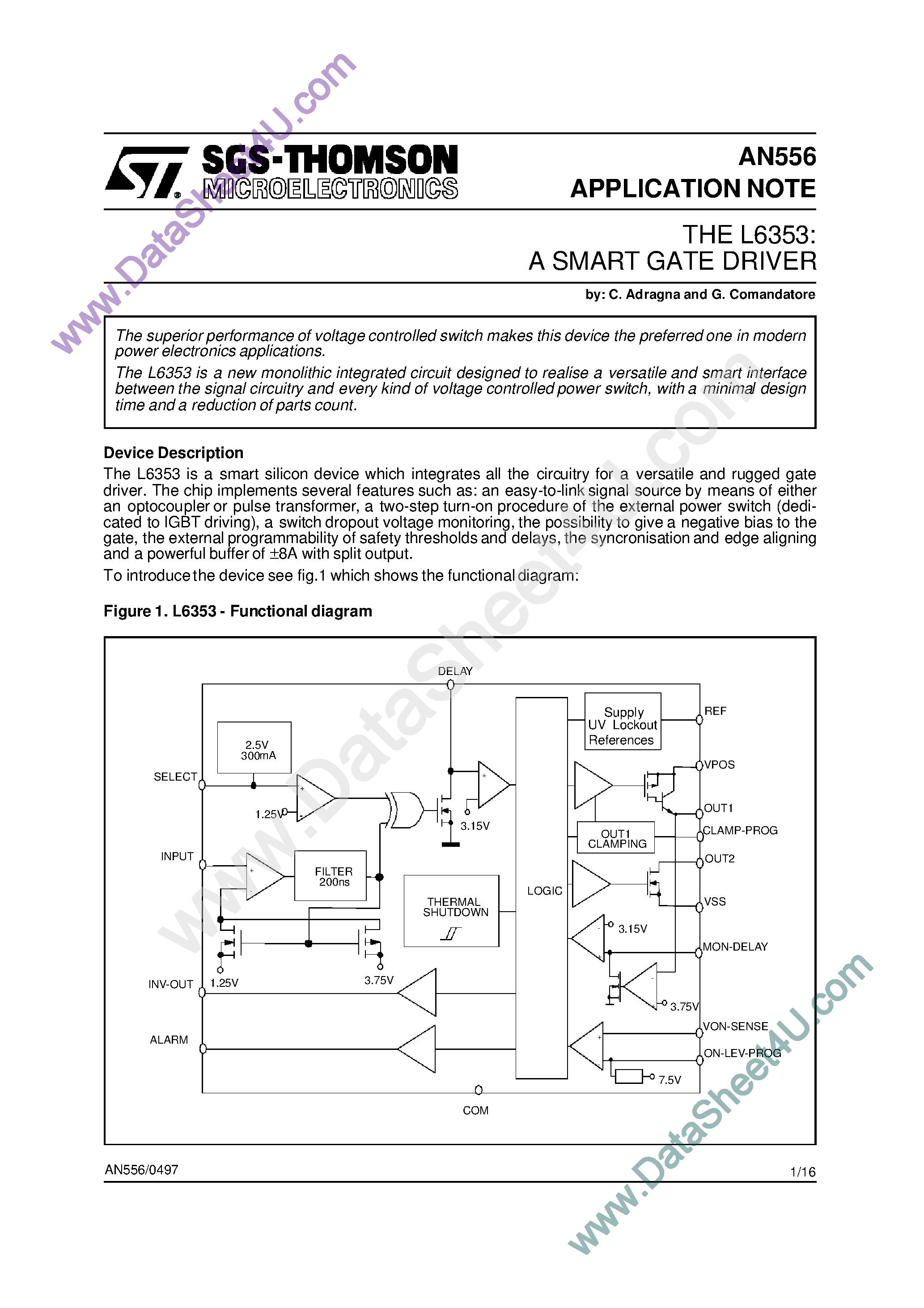 Datasheet AN556 - THE L6353: A SMART GATE DRIVER page 1