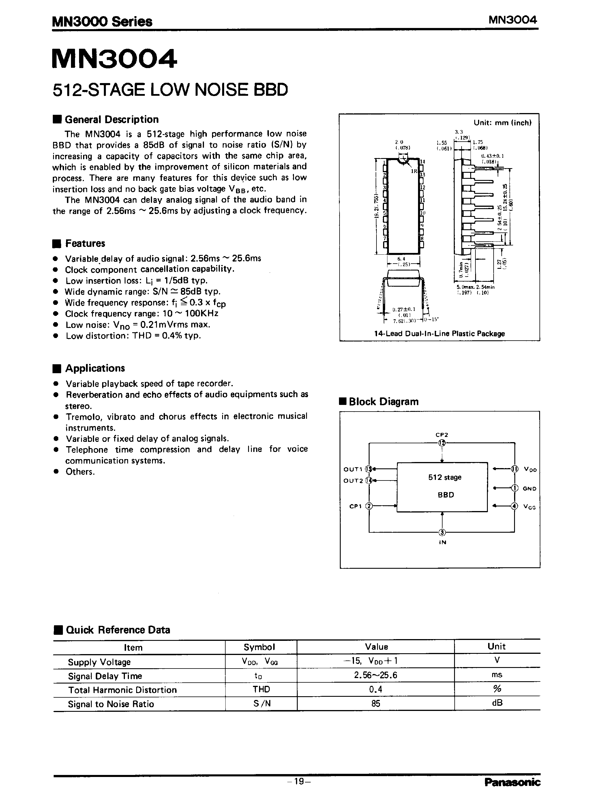 Datasheet MN3000 - (MN3000 Series) 512-STAGE LOW NOISE BBD page 1
