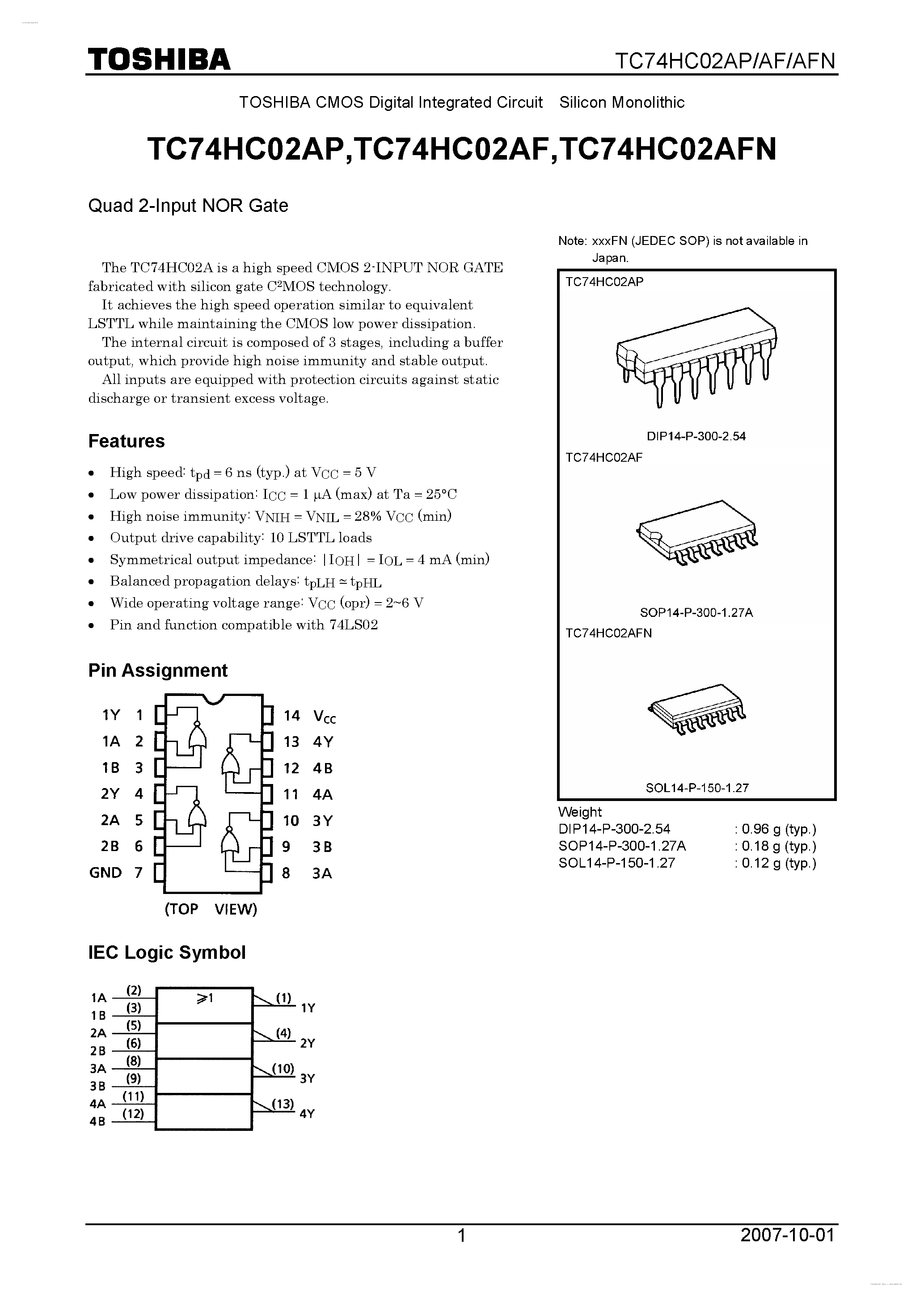 Даташит 74HC02AP - Search -----> TC74HC02AP страница 1