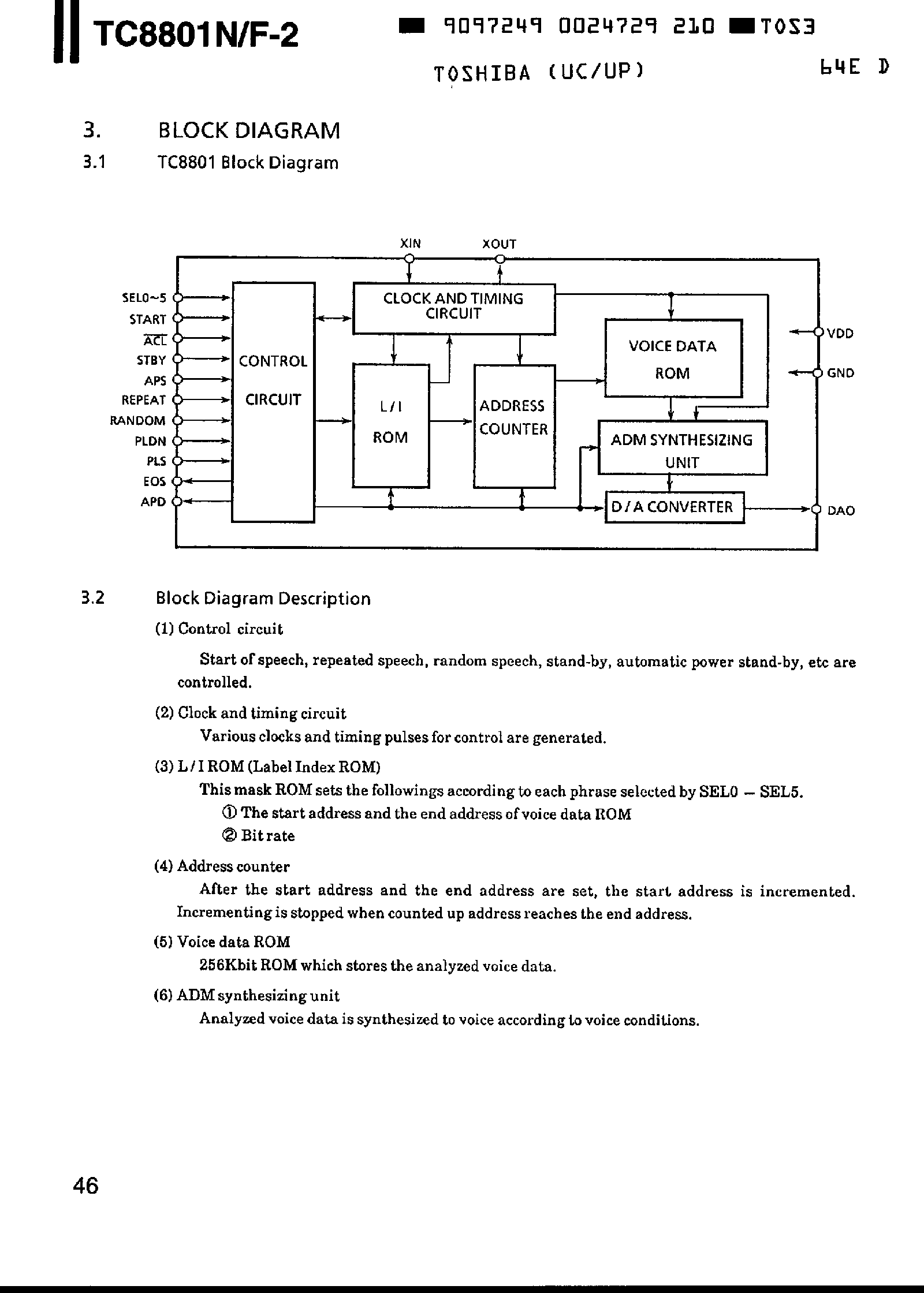 Даташит на микросхему TC8801F страница 2 Даташит TC8801F - ADM Type Voice Synthesizing страница 2
