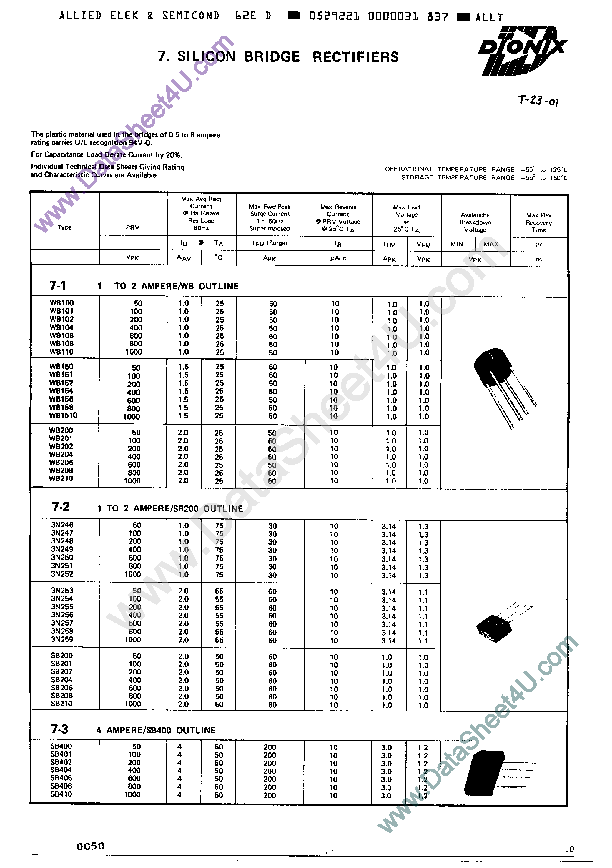 Datasheet SB400 page 1 Datasheet SB400 - (SB4xx) Silicon Bridge Rectifiers page 1