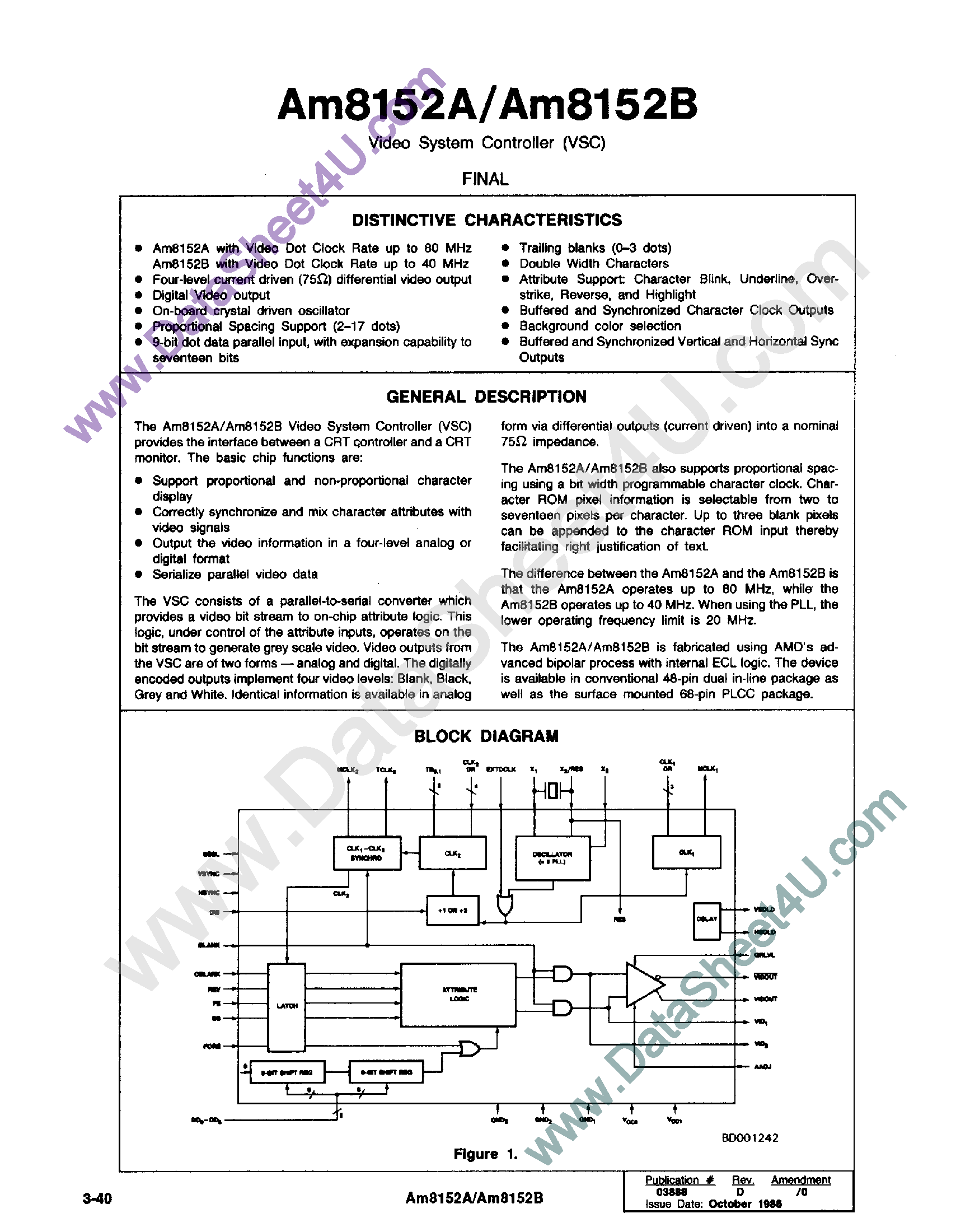 Datasheet AM8152A page 1 Datasheet AM8152A - Video System Controller page 1