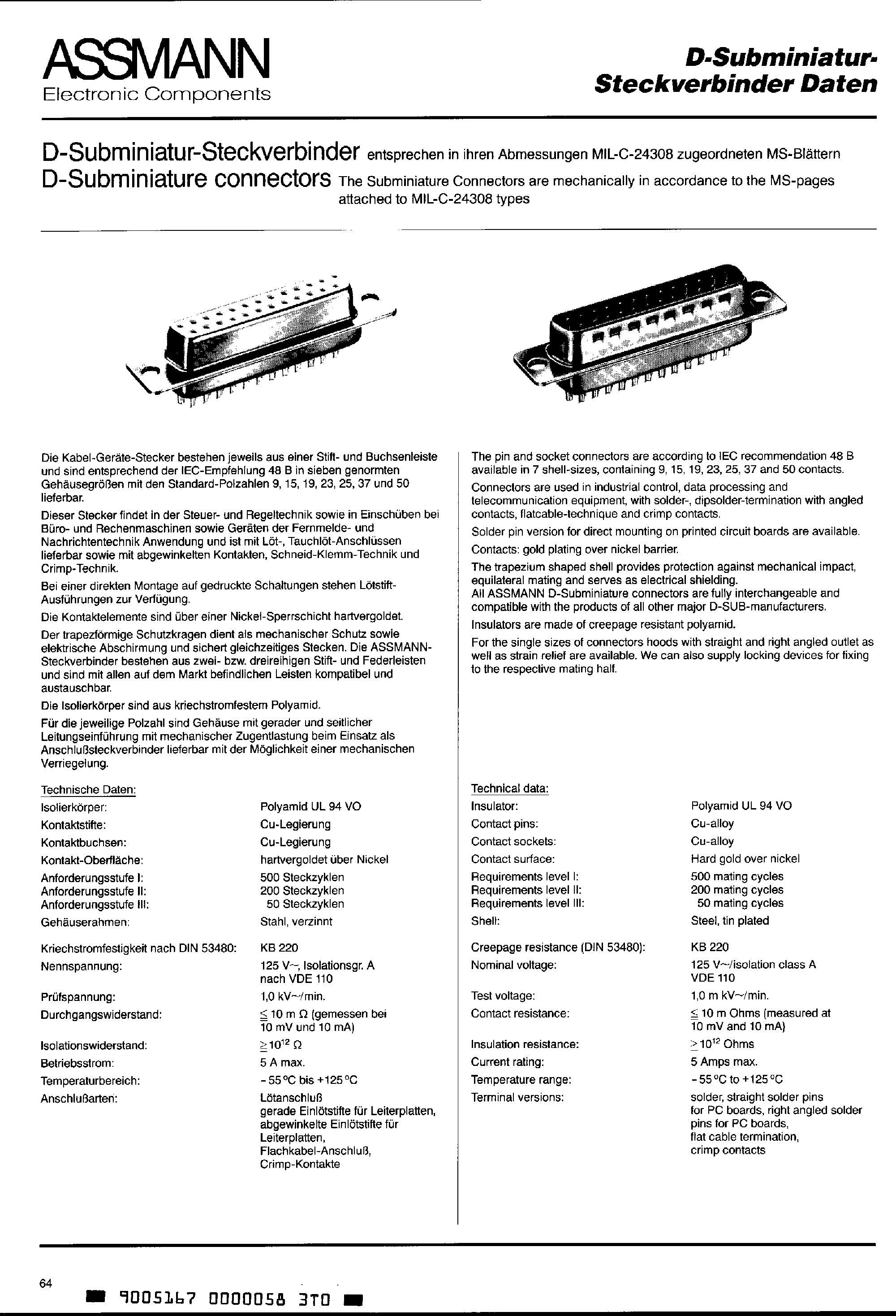 Datasheet A-DF15A - D-Subminiature Connectors page 2