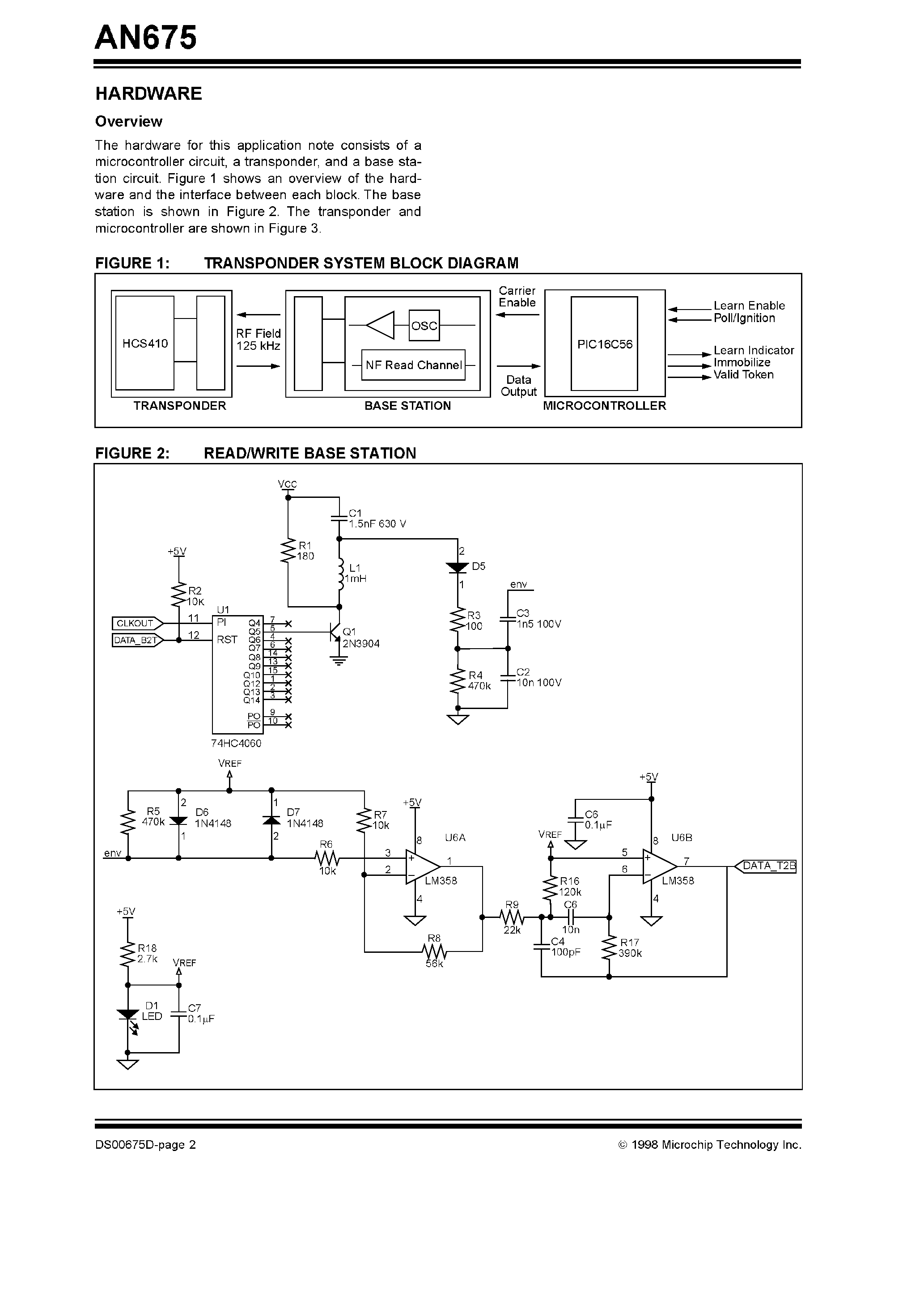 Datasheet AN675 - KeeLoq Security: KeeLoq HCS410 Transponder Decoder Using a PIC16C56 page 2