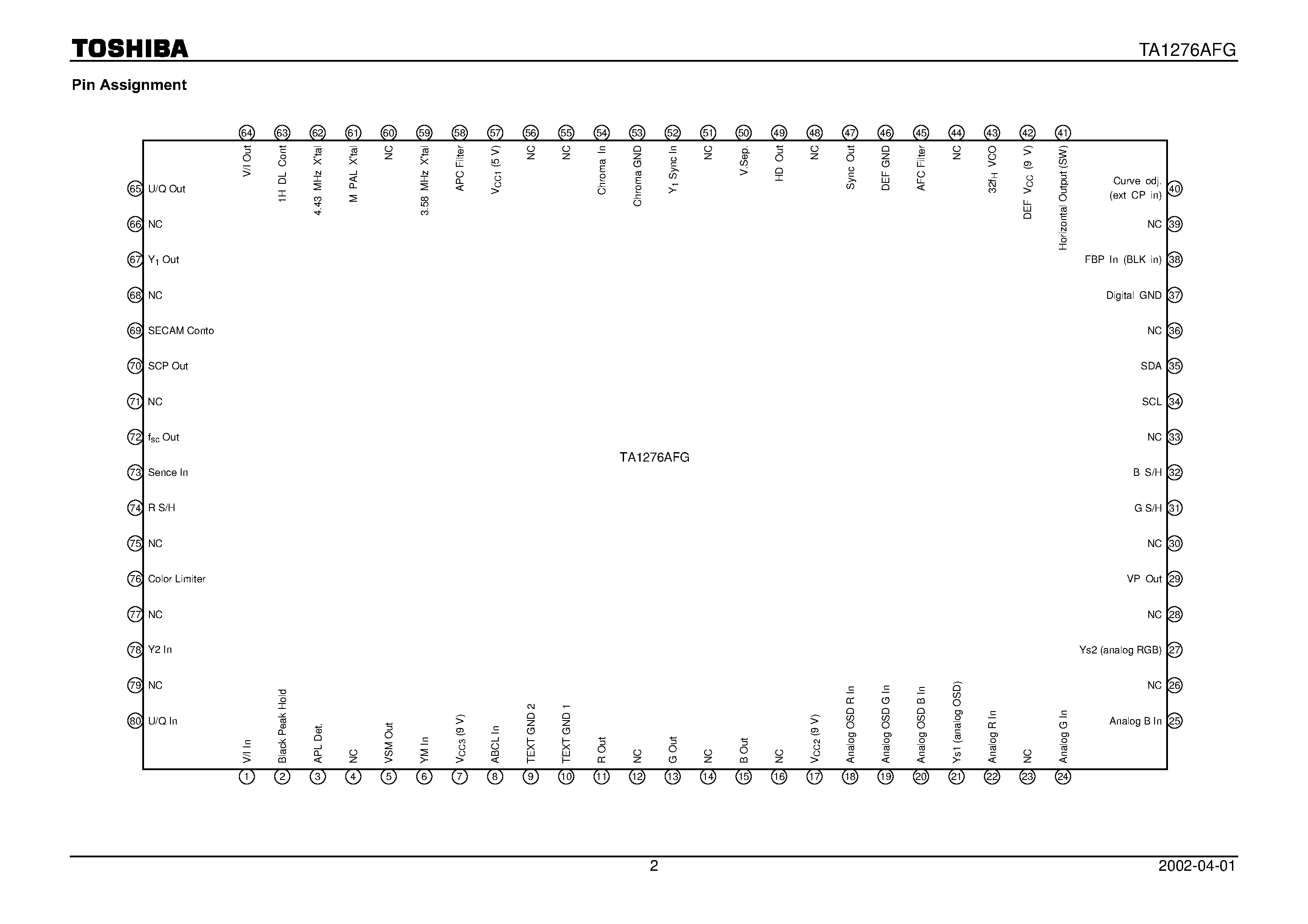 Даташит на микросхему TA1276AFG страница 2 Даташит TA1276AFG - PAL / NTSC Video Chroma and Deflection IC страница 2