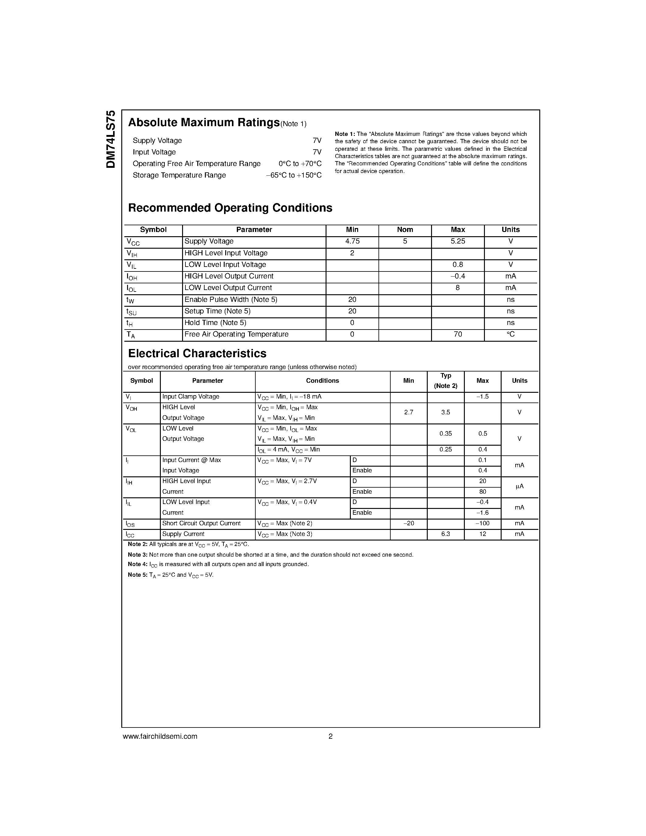 Datasheet DM74LS75 - Quad Latch page 2