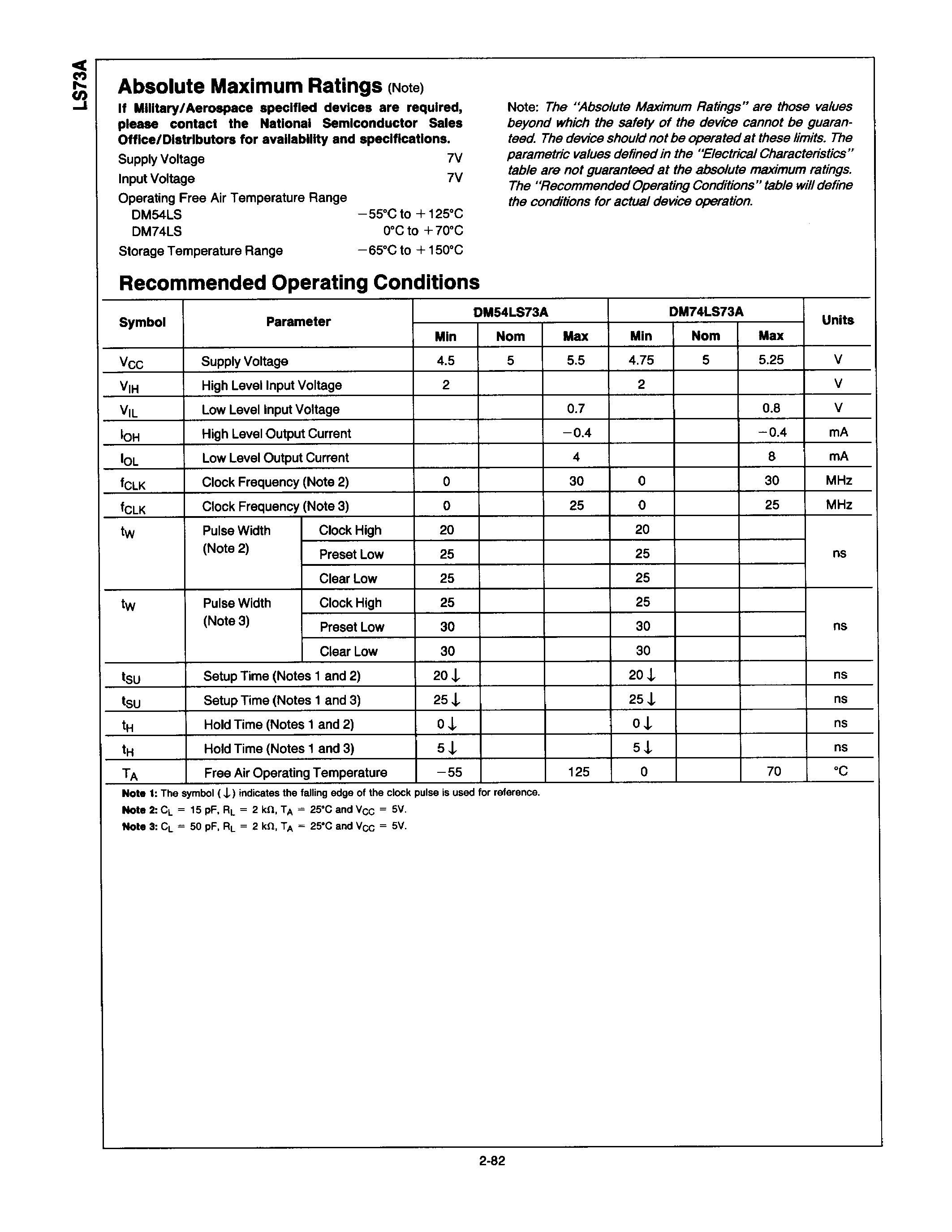 Datasheet DM74LS73A page 2 Datasheet DM74LS73A - DUAL NEGATIVE-EDGE-TRIGGERED MASTER-SLAVE J-K FLIP-FLOPS page 2
