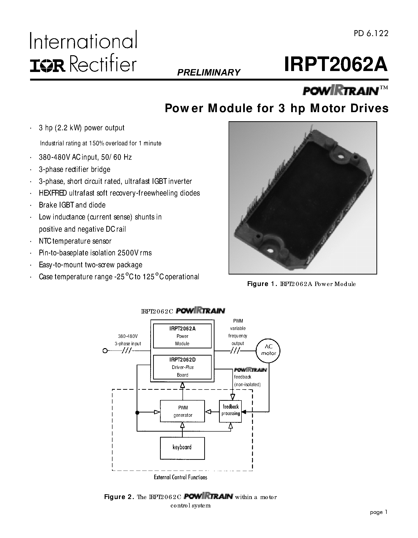Datasheet IRPT2062A - Power Module for 3 hp Motor Drives page 1