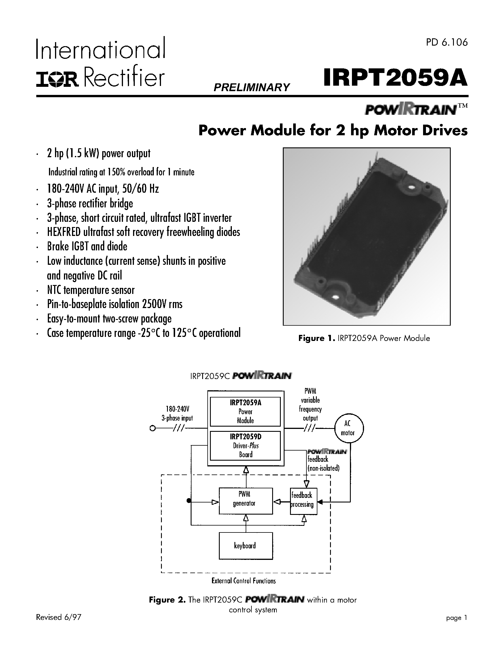 Datasheet IRPT2059A - Power Module for 2 hp Motor Drives page 1