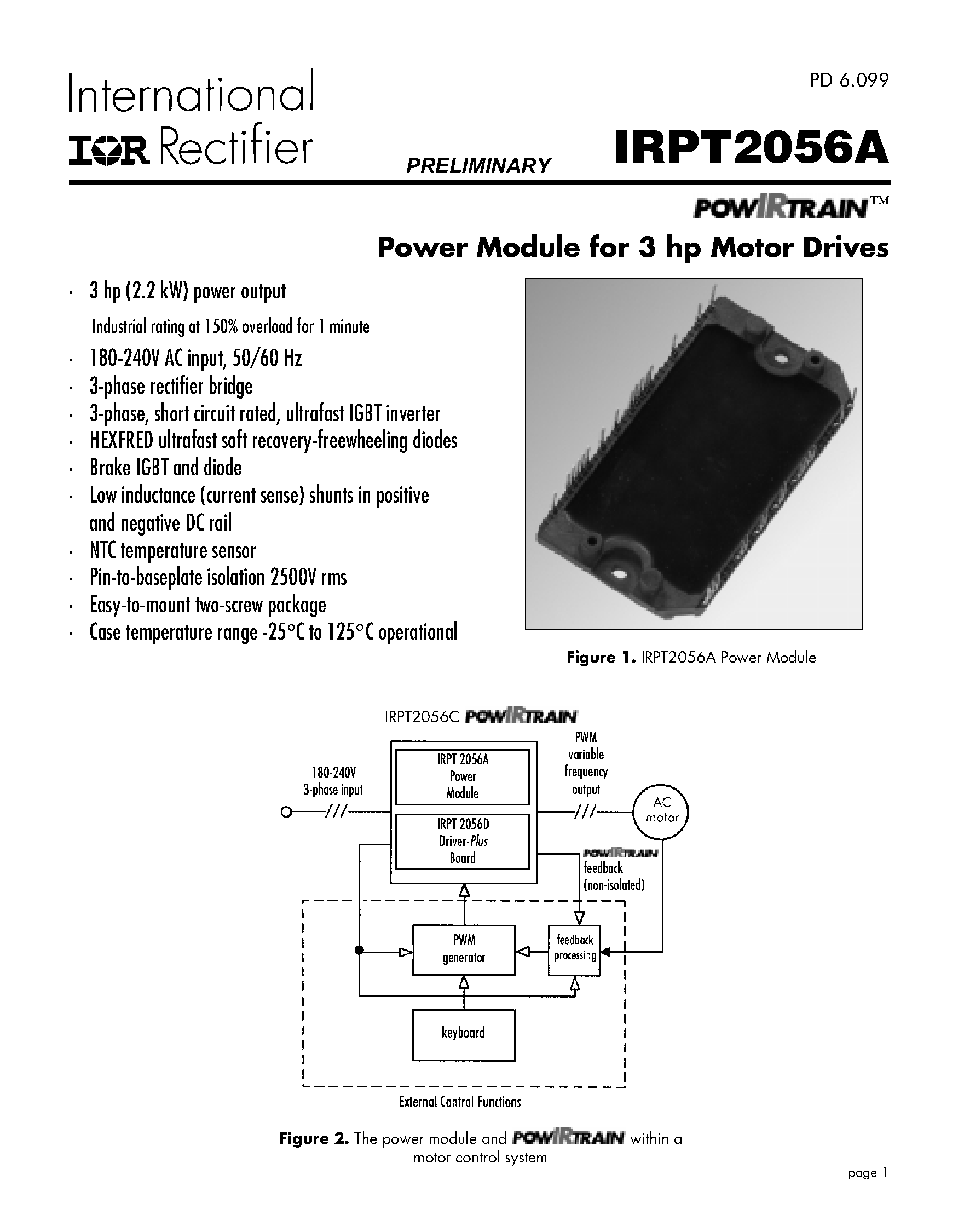 Datasheet IRPT2056A - Power Module for 3 hp Motor Drives page 1