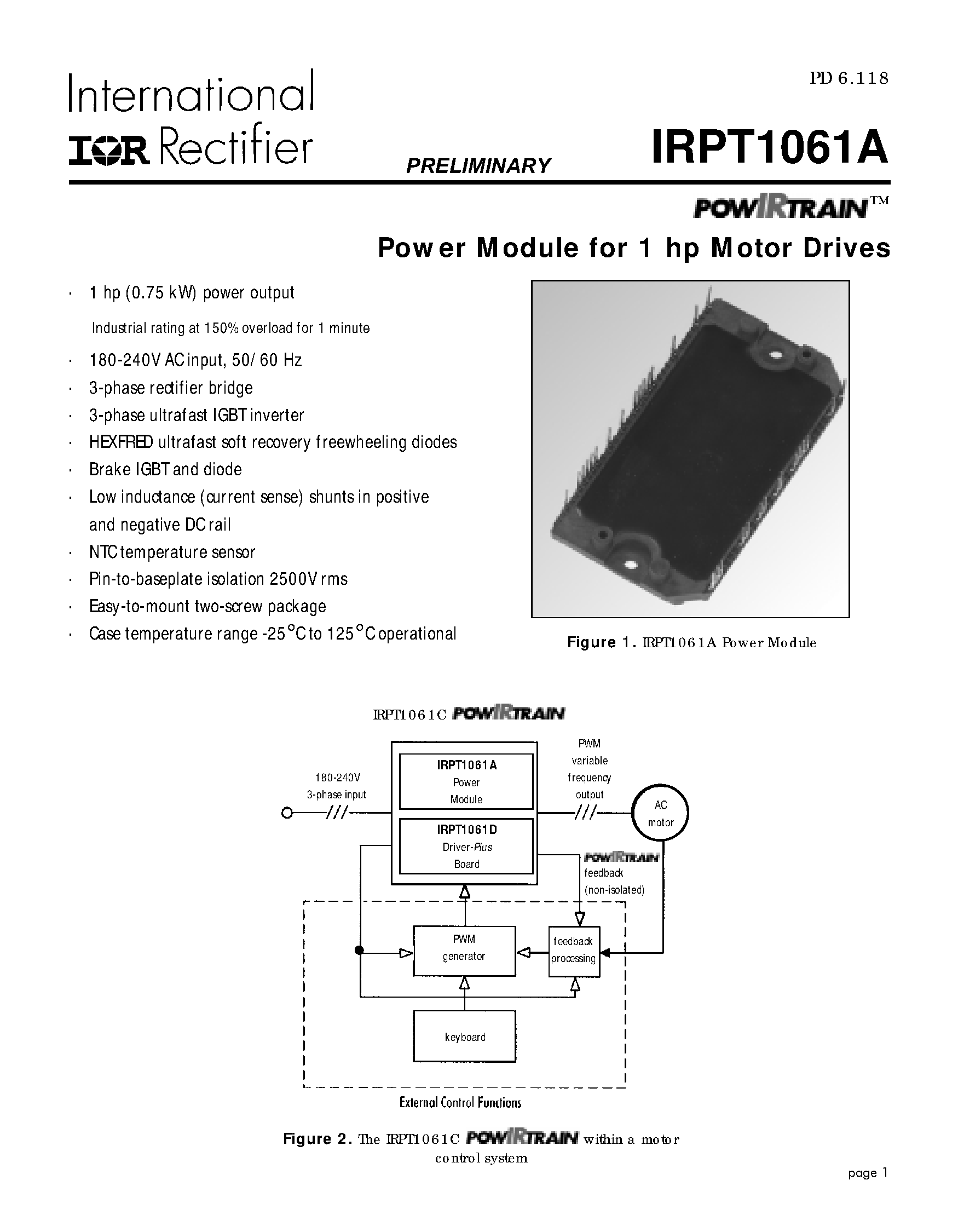 Даташит на микросхему IRPT1061A страница 1 Даташит IRPT1061A - Power Module for 1 hp Motor Drives страница 1