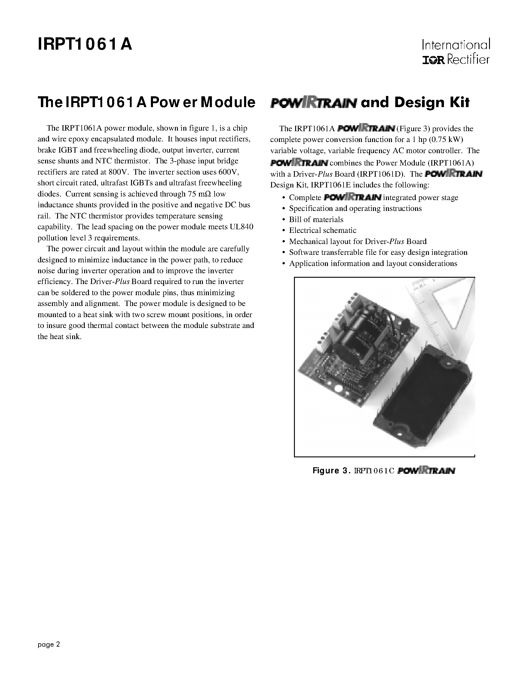 Даташит на микросхему IRPT1061A страница 2 Даташит IRPT1061A - Power Module for 1 hp Motor Drives страница 2