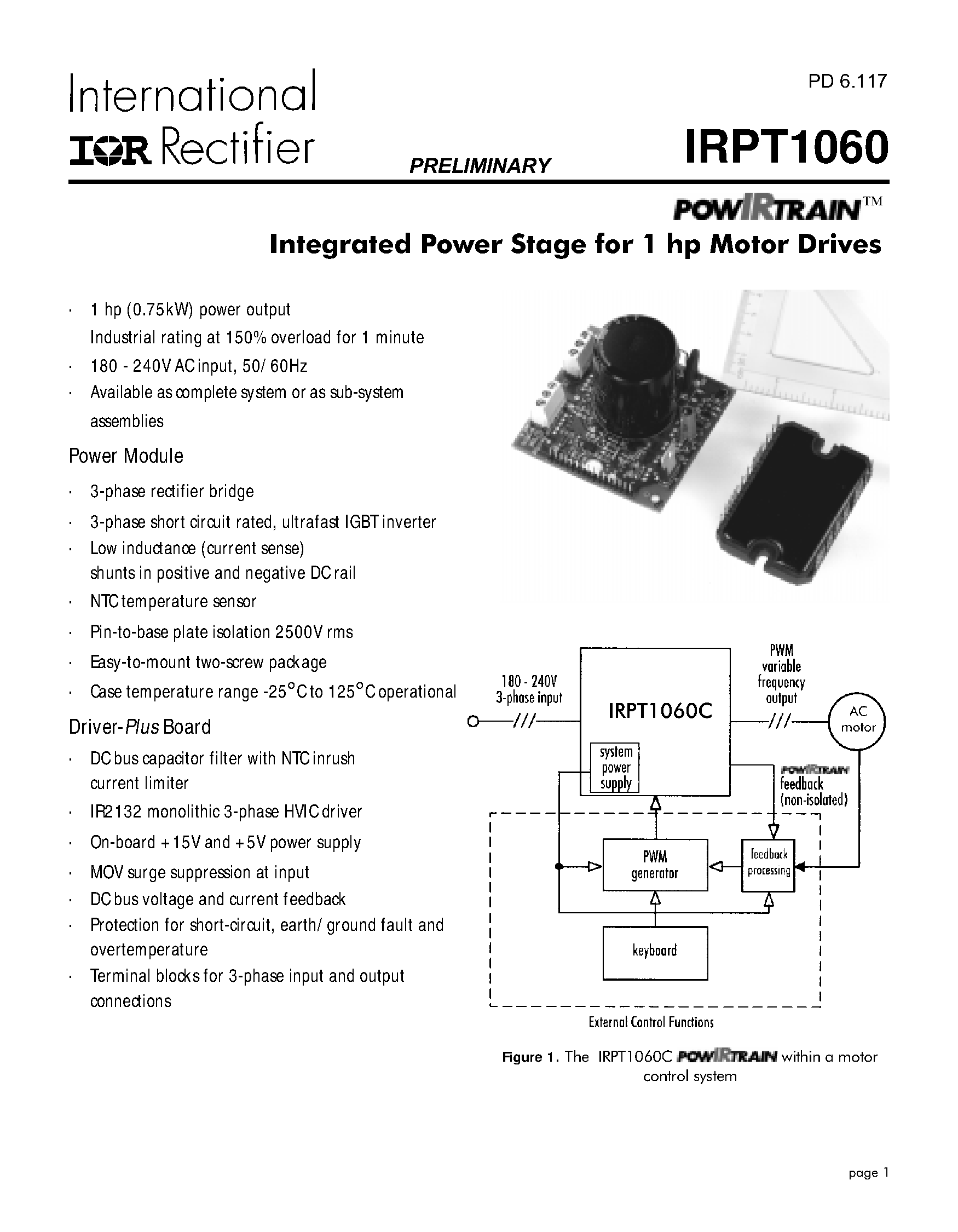 Datasheet IRPT1060 - nullIntegrated Power Stage for 1 hp Motor Drives page 1