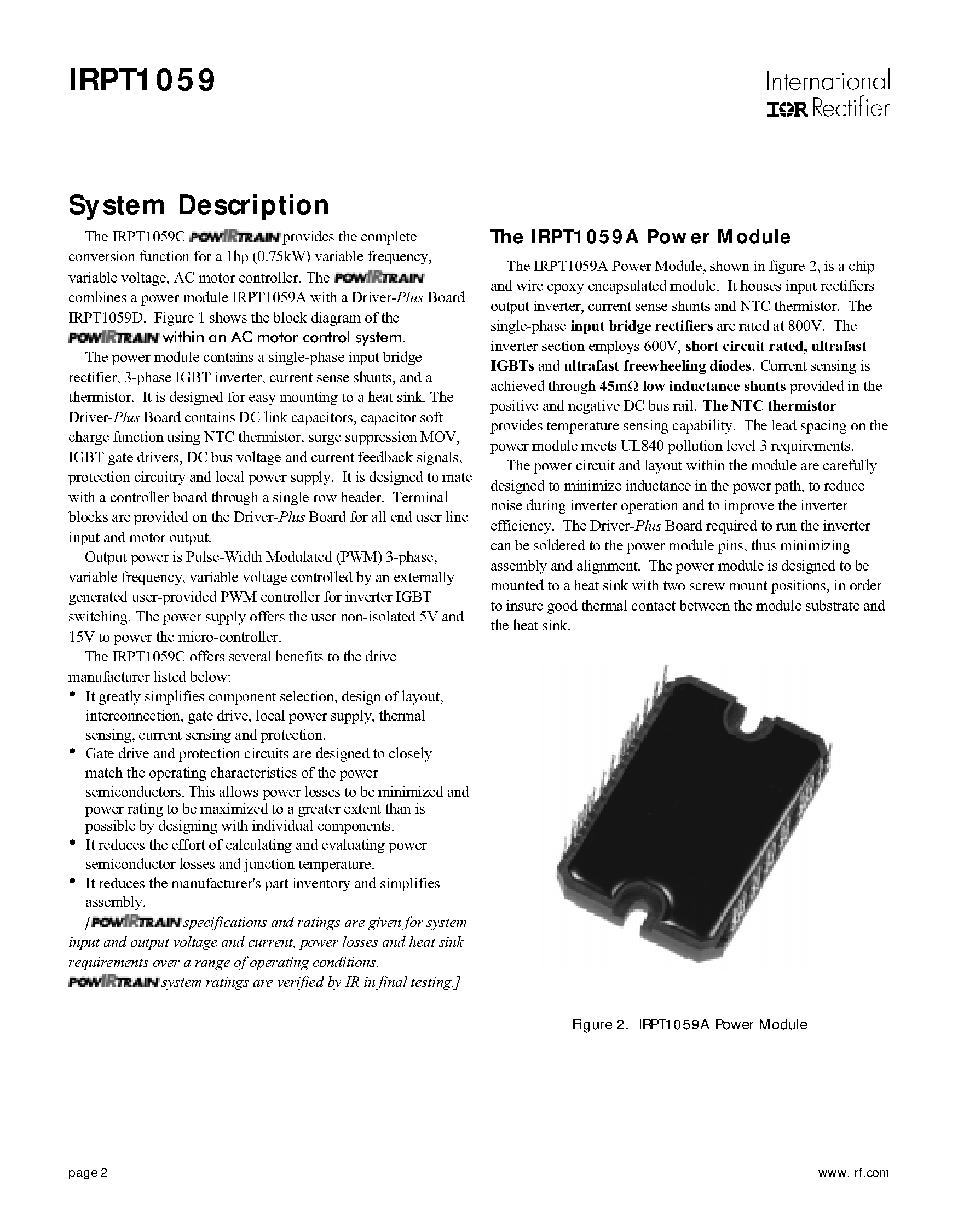 Datasheet IRPT1059 - Integrated Power Stage for 1hp Motor Drives page 2