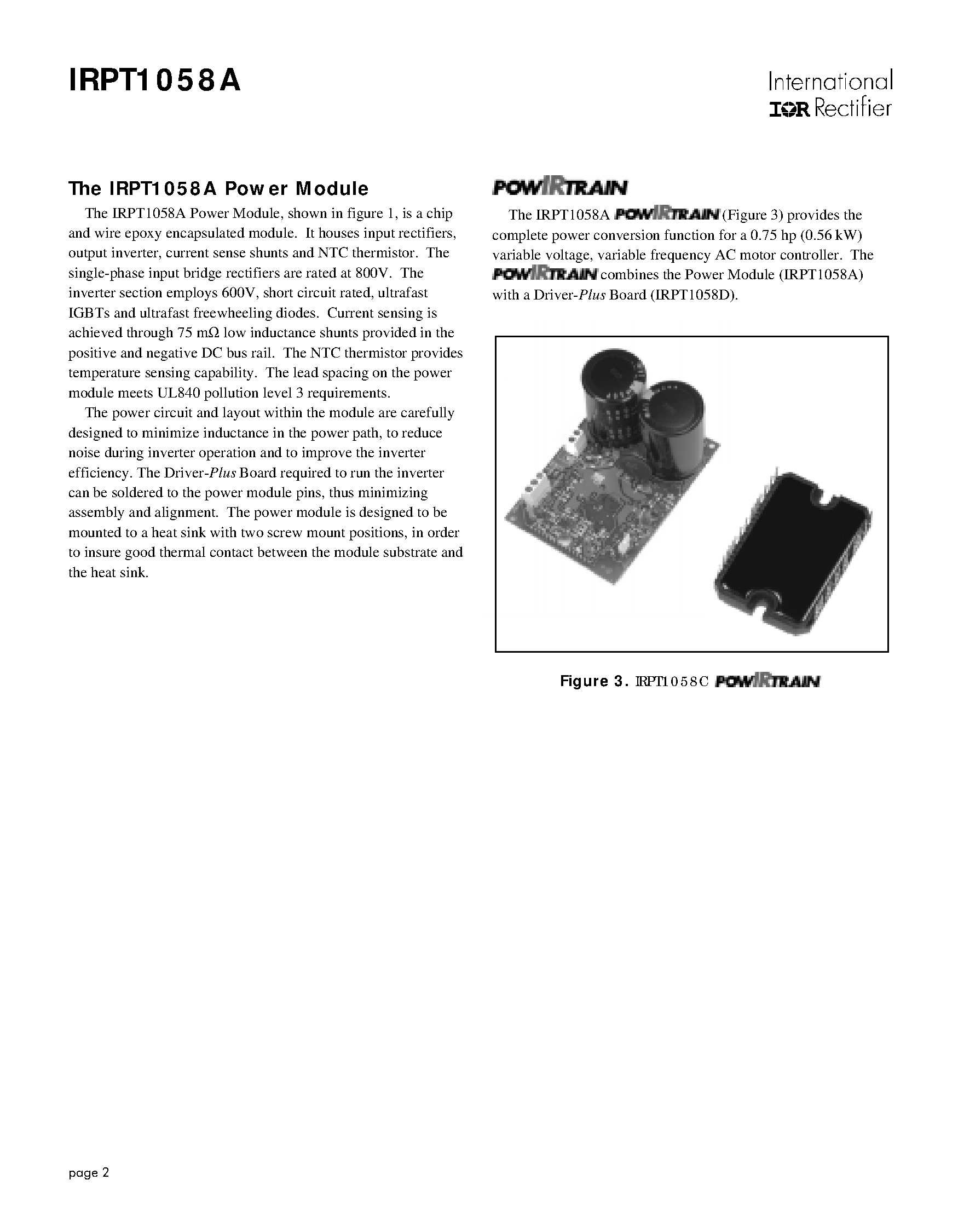 Datasheet IRPT1058A page 2 Datasheet IRPT1058A - Power Module for 0.75 hp Motor Drives page 2