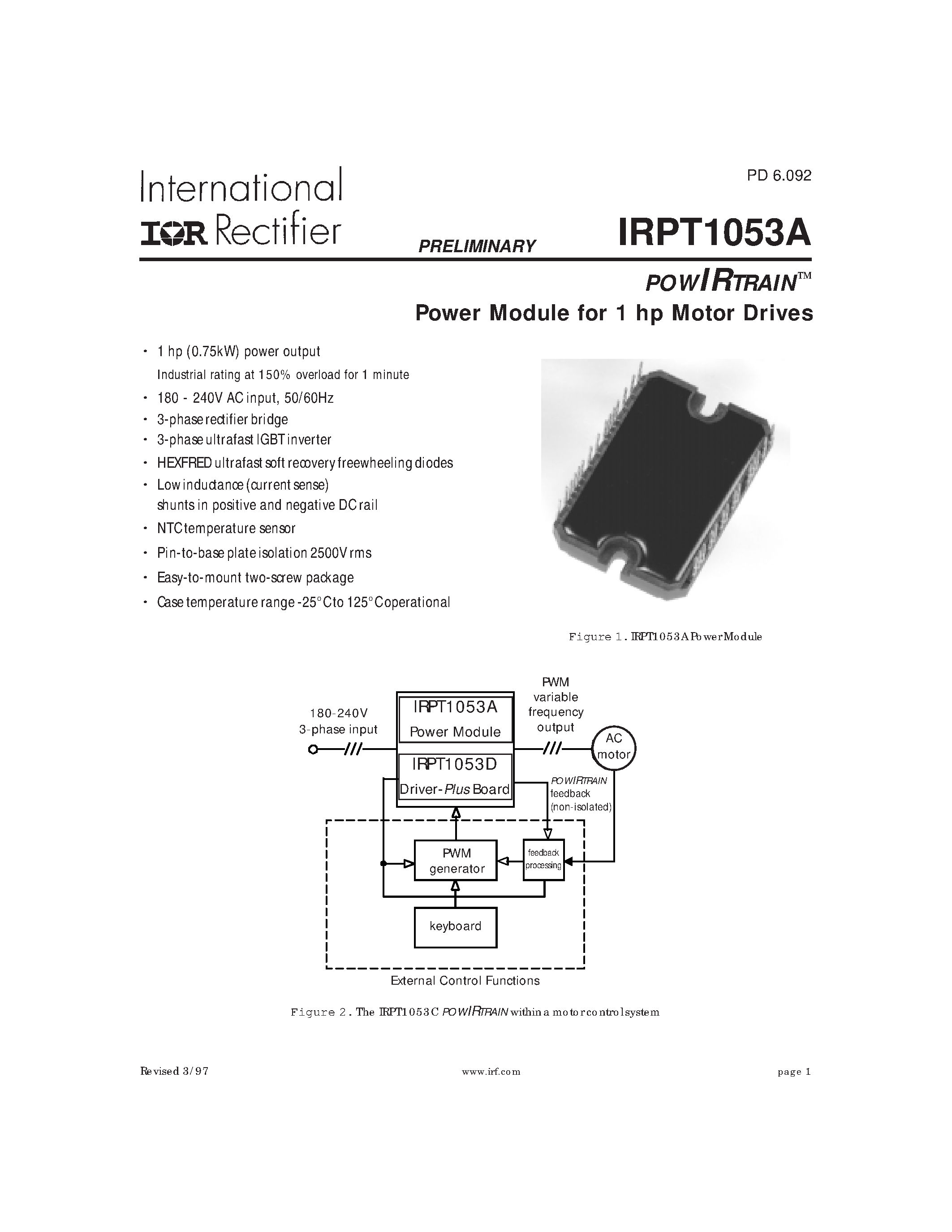 Даташит на микросхему IRPT1053A страница 1 Даташит IRPT1053A - Power Module for 1 hp Motor Drives страница 1