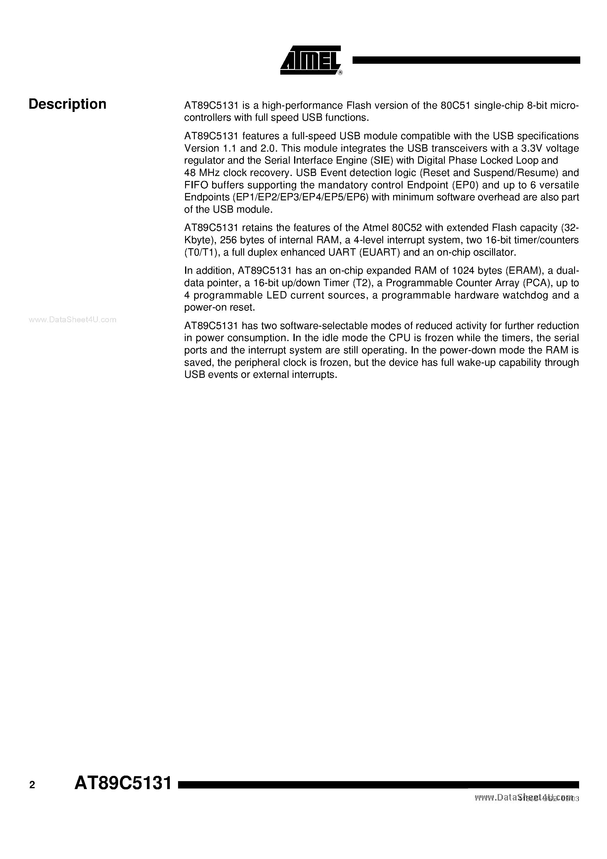 Даташит 89C5131 - Search -----> AT89C5131 страница 2