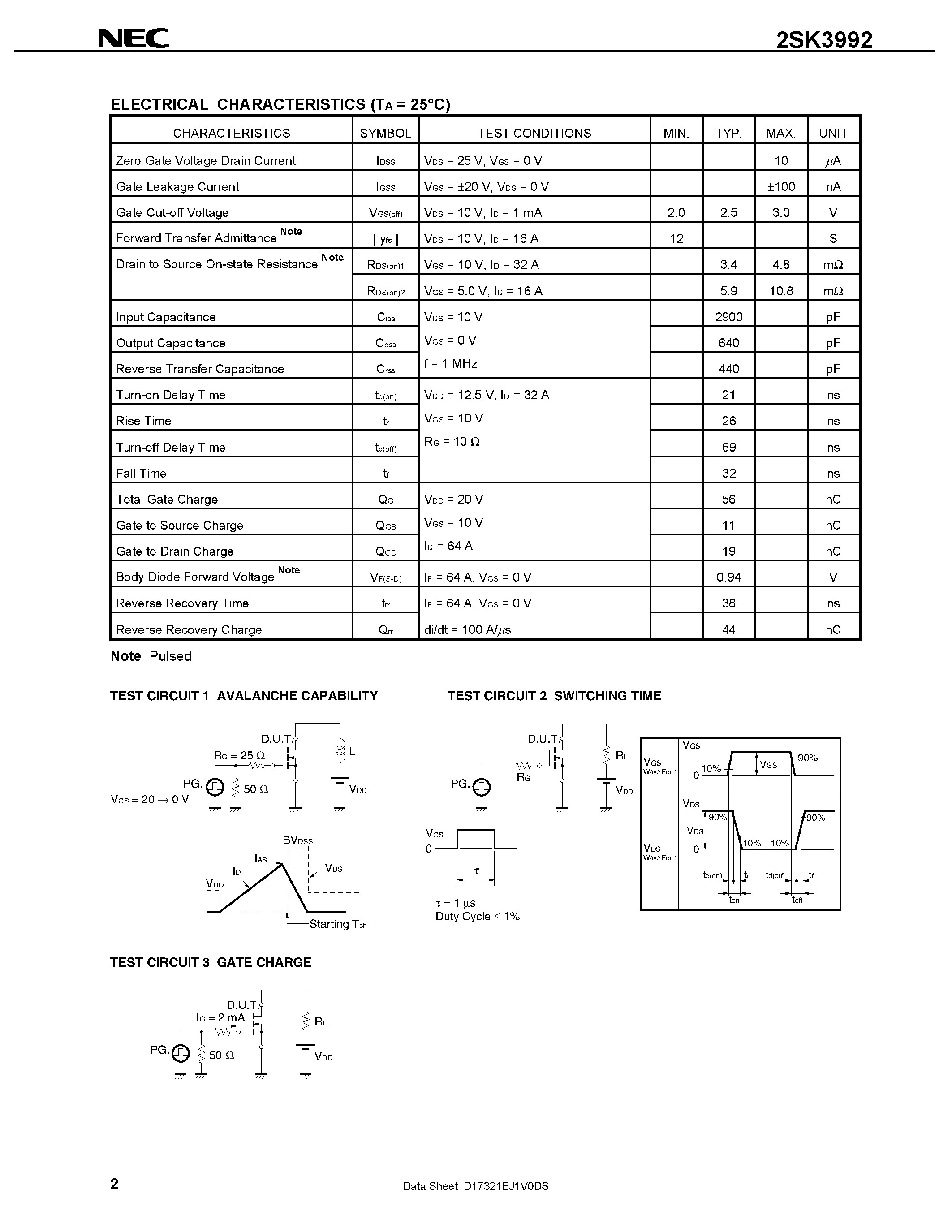 Datasheet 2SK3992 - SWITCHING N-CHANNEL POWER MOSFET page 2