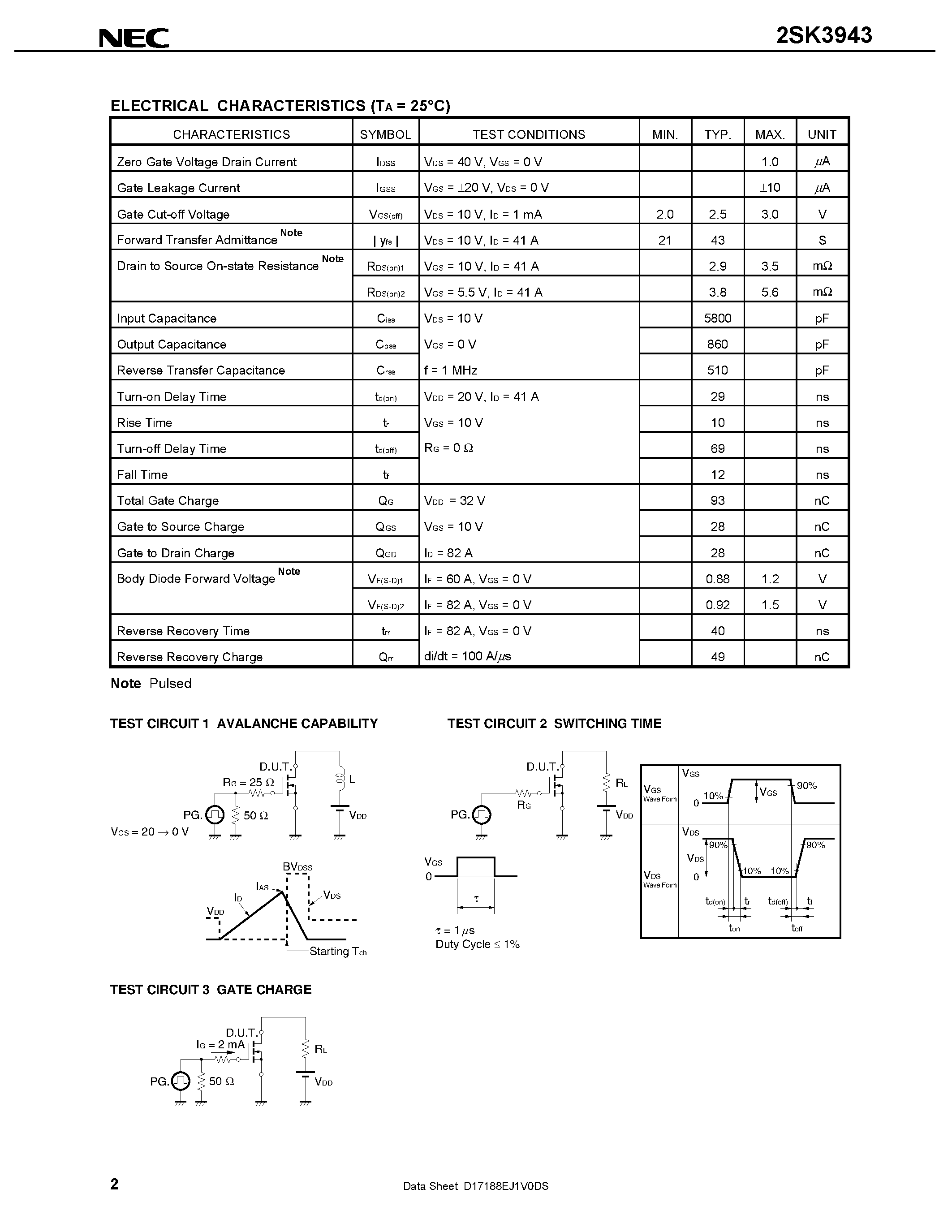 Datasheet 2SK3943 - SWITCHING N-CHANNEL POWER MOSFET page 2