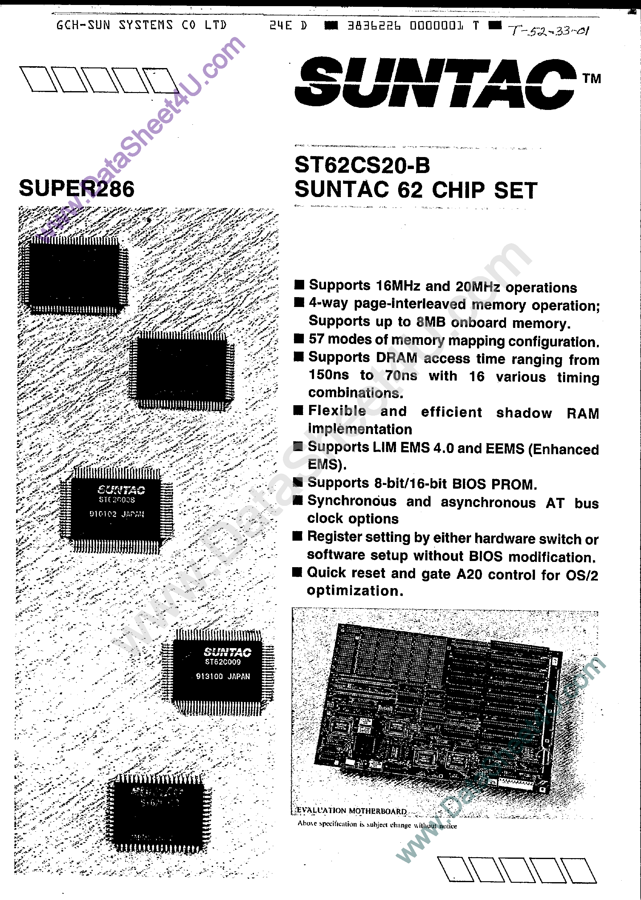 Даташит на микросхему ST62CS20-B страница 1 Даташит ST62CS20-B - Suntac 62 Chip Set страница 1