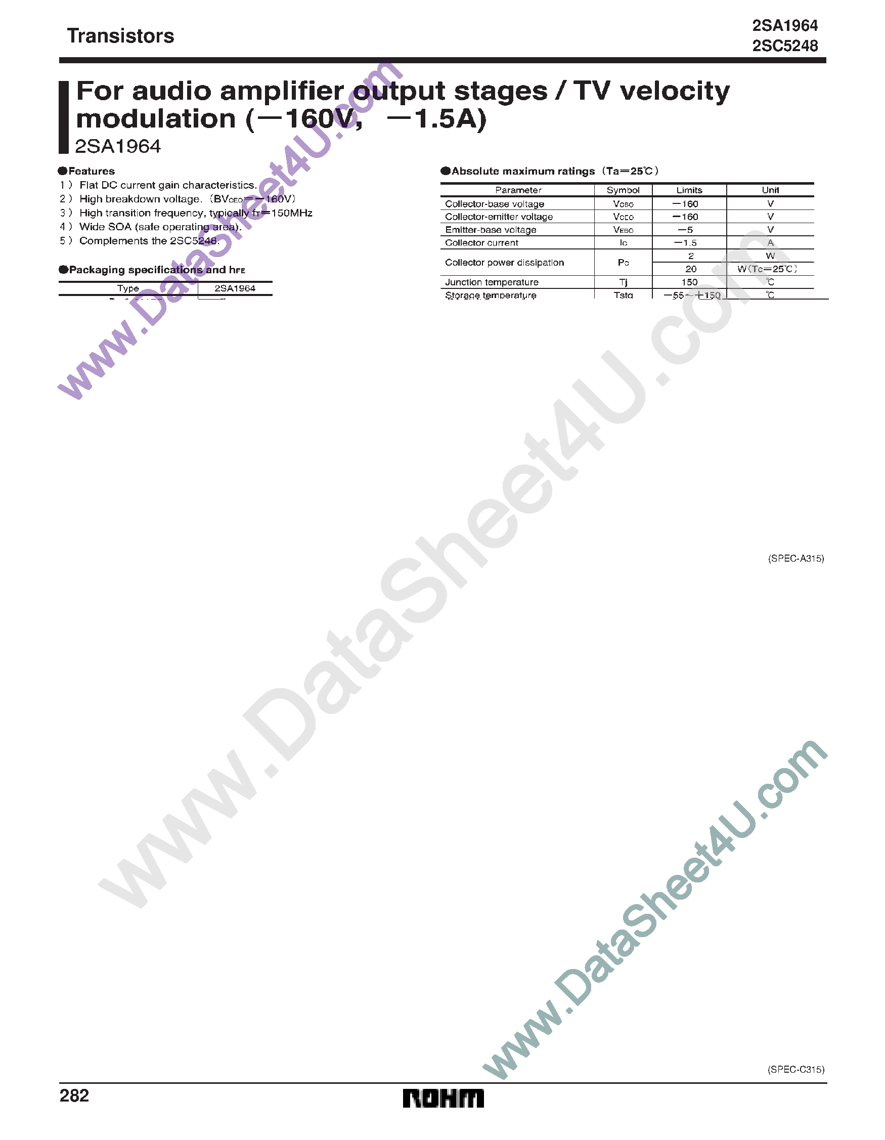 Даташит 2SC5248 - High Voltage Switching Transistor страница 1