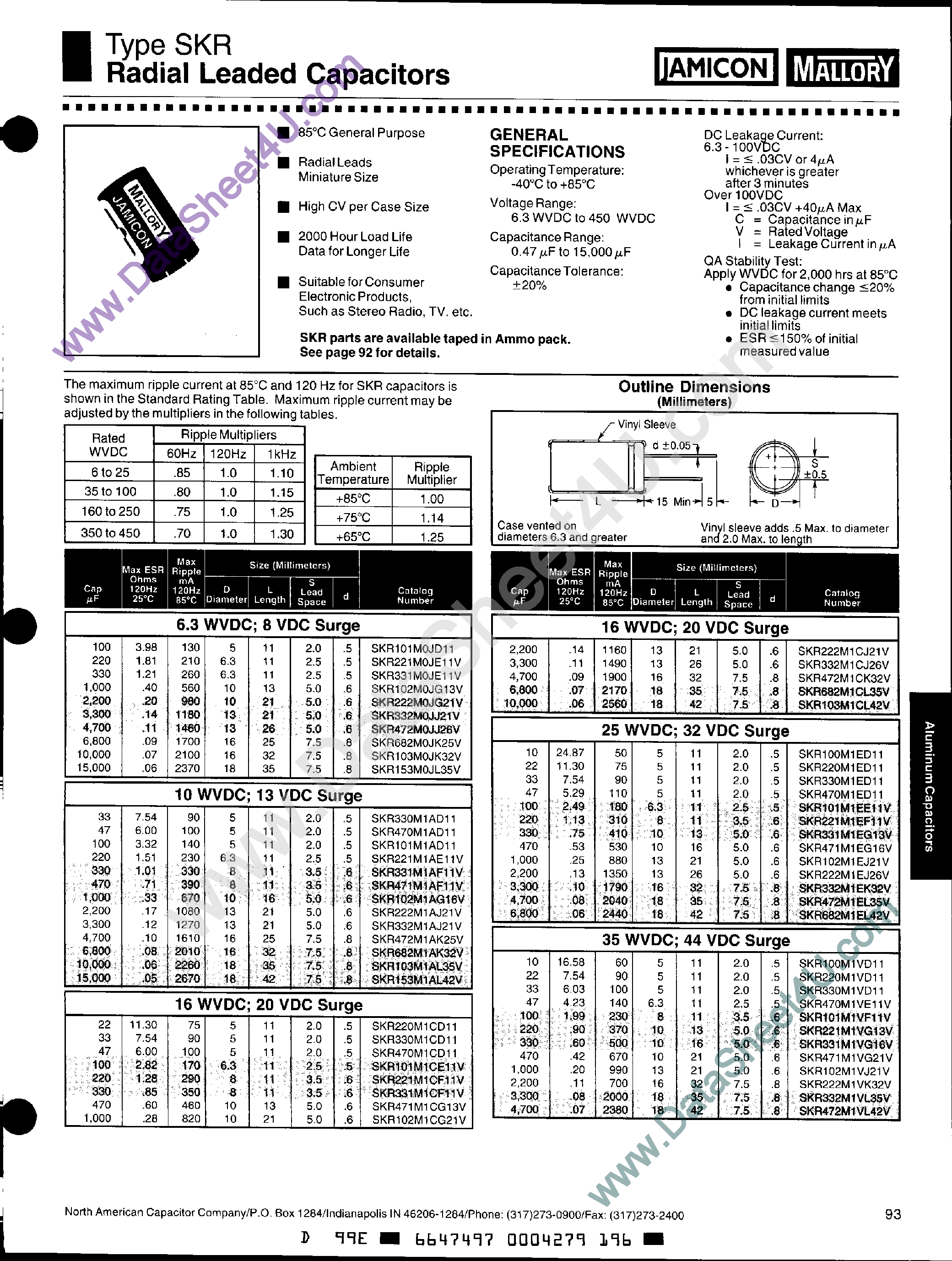 Datasheet SKRxxxx - Radial Leaded Capacitors page 1