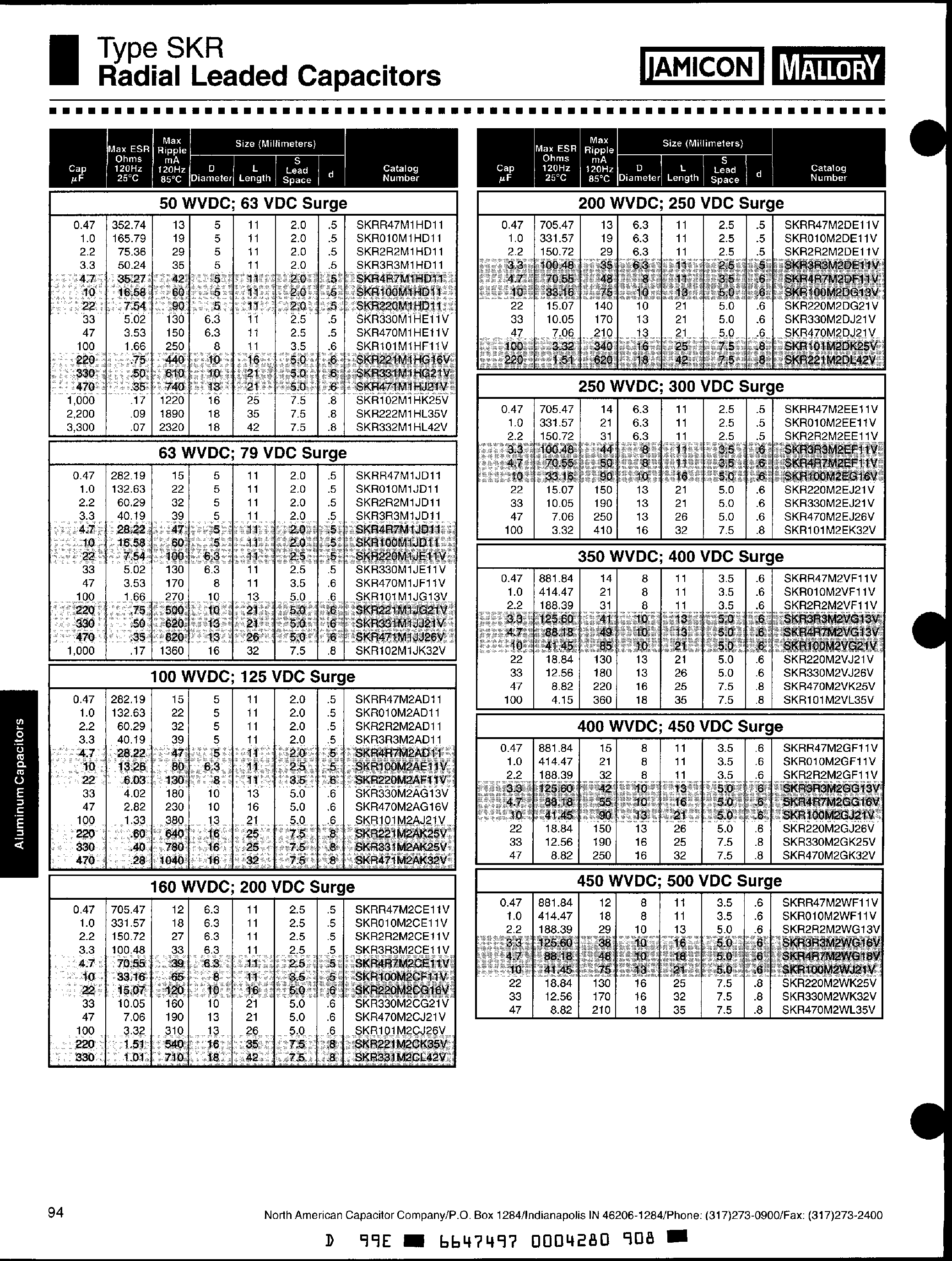 Datasheet SKRxxxx - Radial Leaded Capacitors page 2