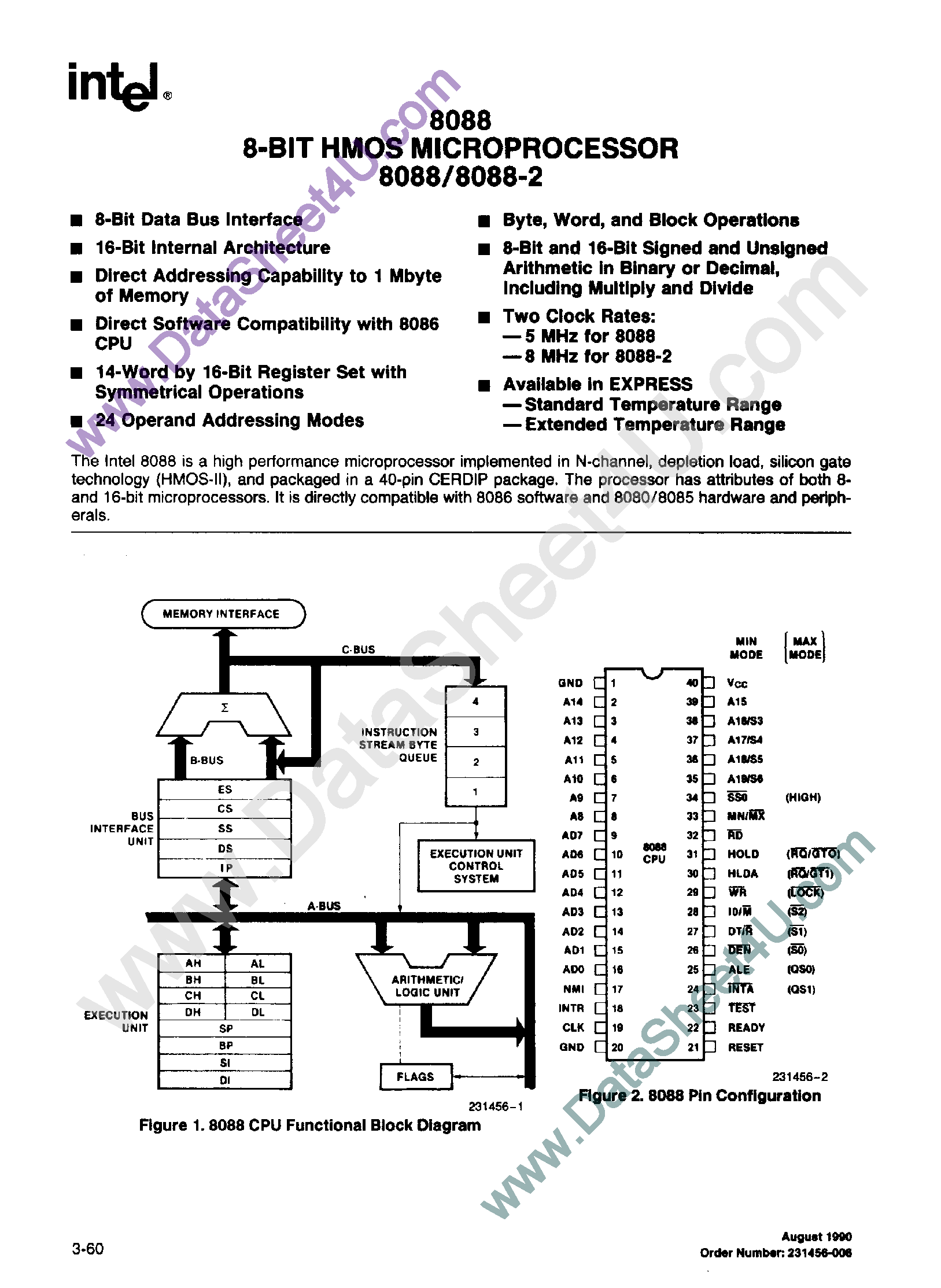Datasheet D8088 - 8-Bit HMOS Microprocessor page 1