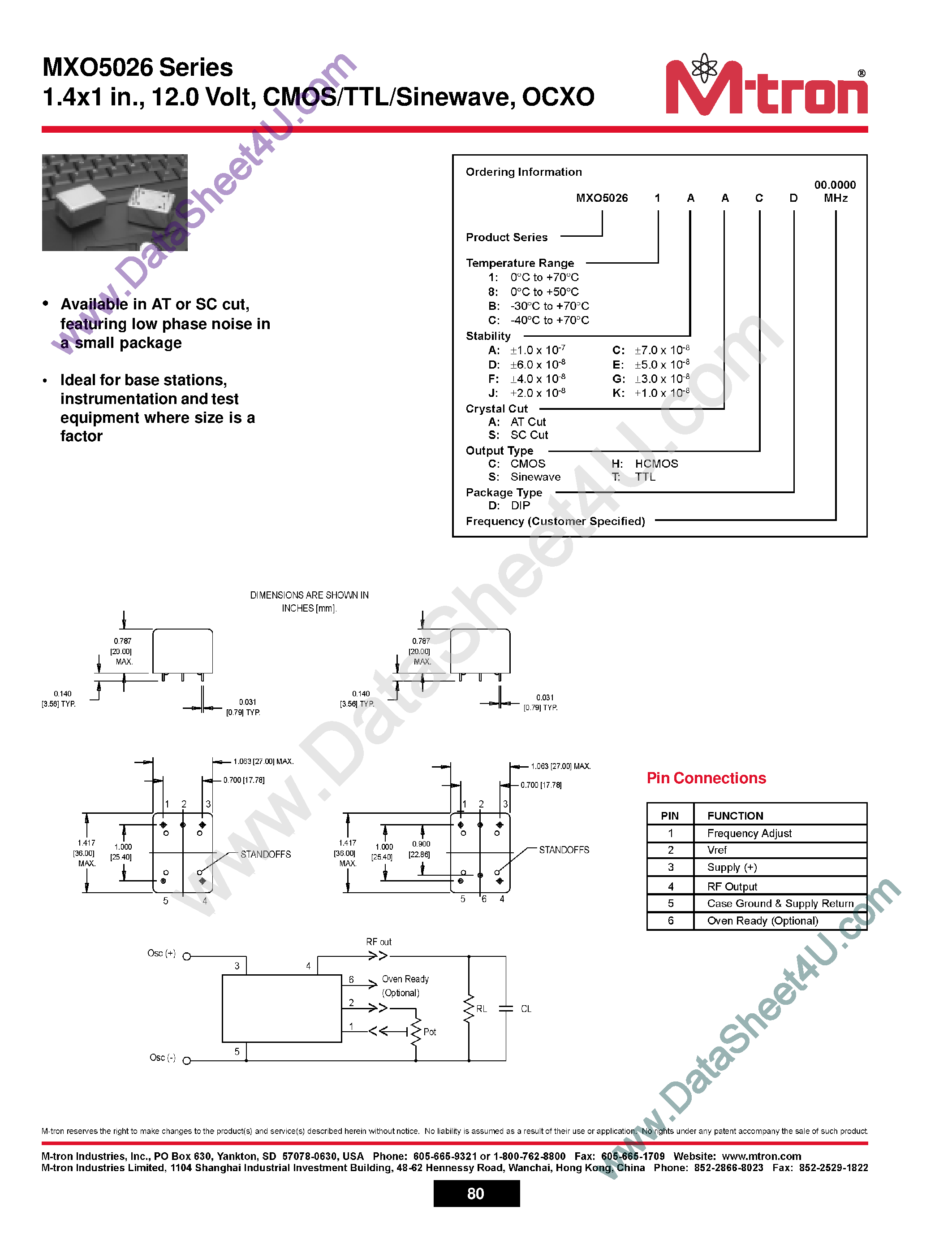 Даташит MXO5026 - CMOS / TTL / Sinewave страница 1