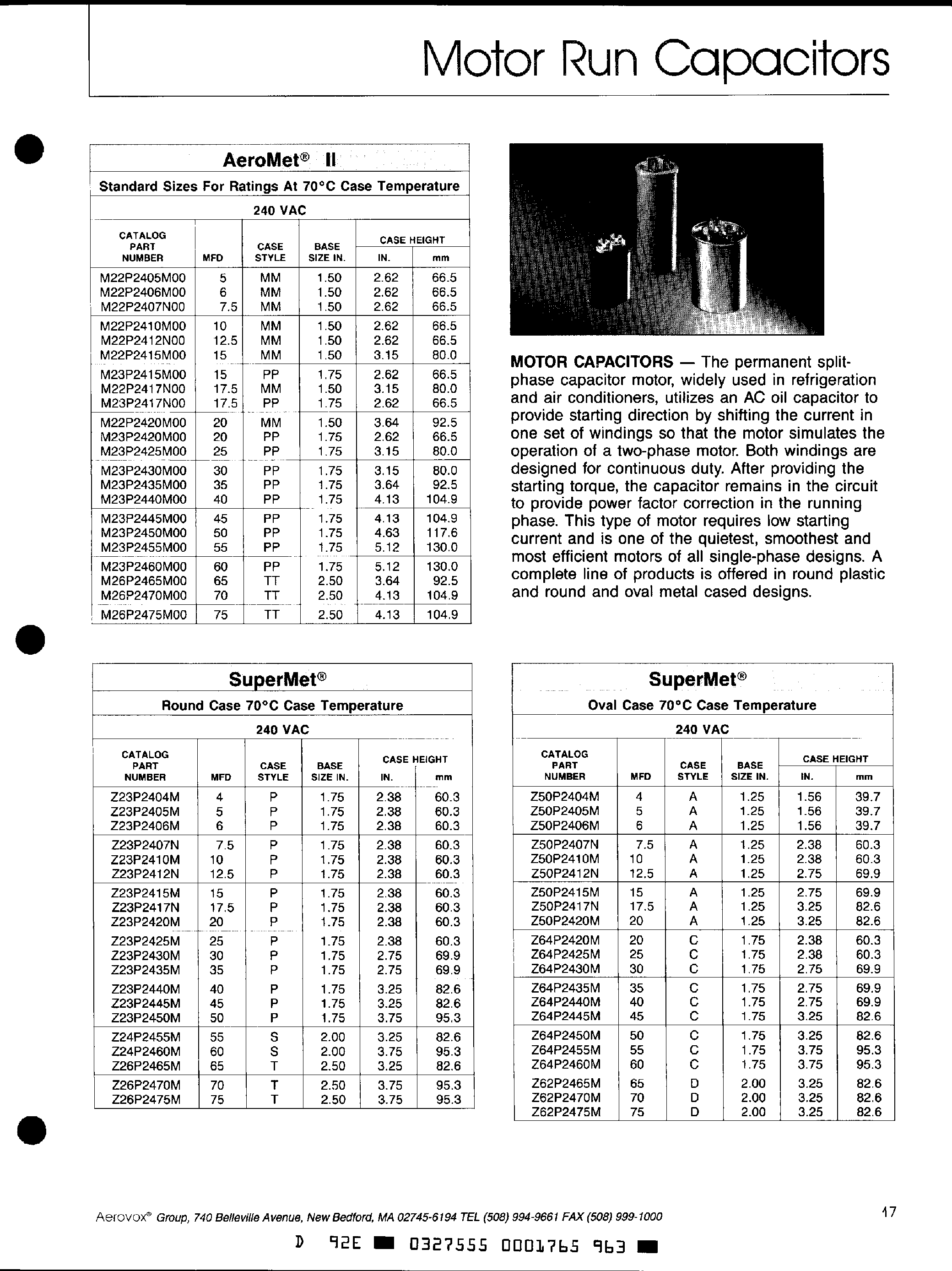 Datasheet Z62Bxxx - Motor Run Capacitors page 2
