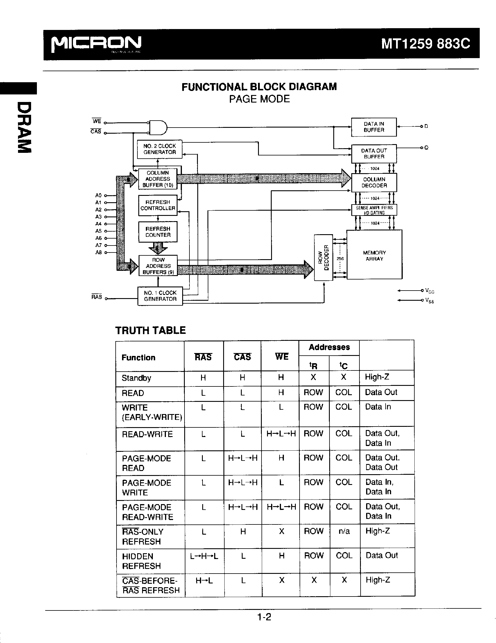 Datasheet MT1259C - 256K x 1 DRAM page 2
