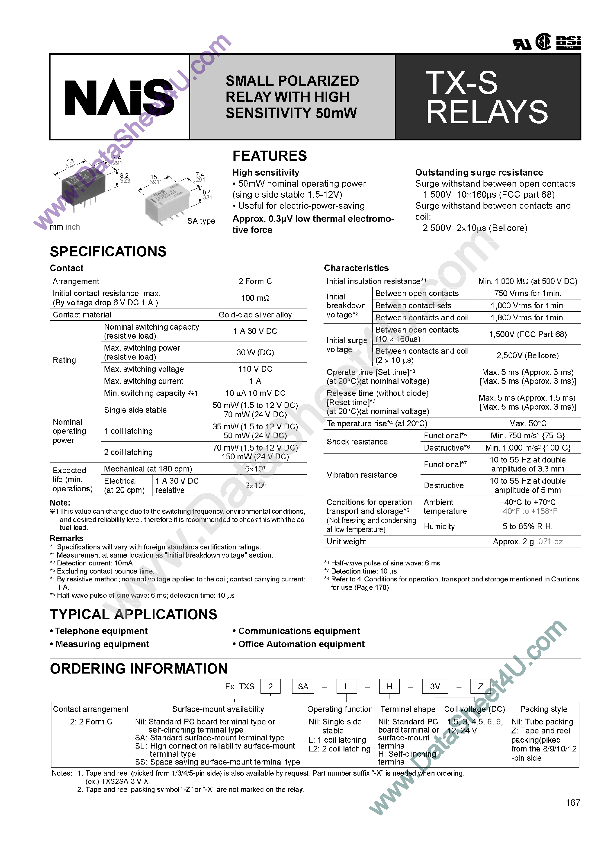 Datasheet TXS2-xxxV - TX-S relay / Small polarized relay page 1