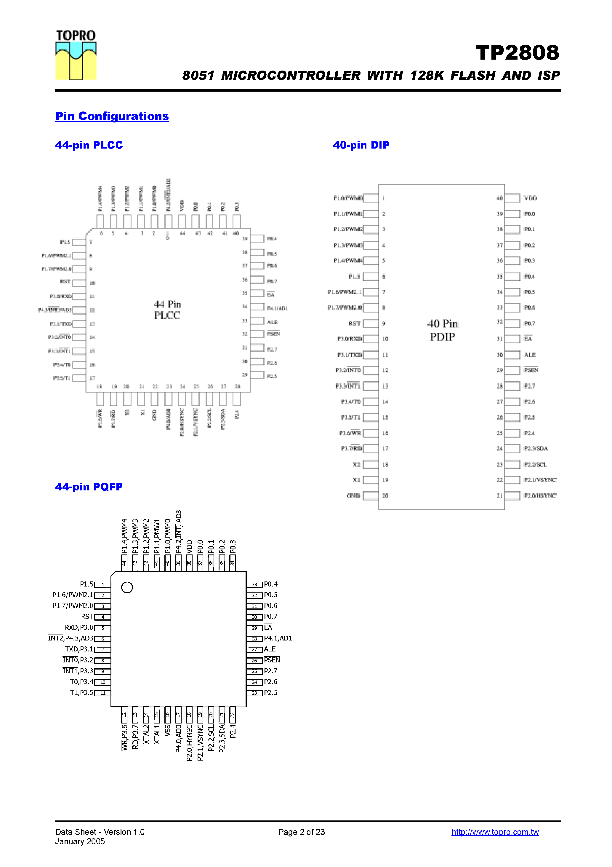 Datasheet TP2808 page 2 Datasheet TP2808 - 8051 Microcontroller page 2