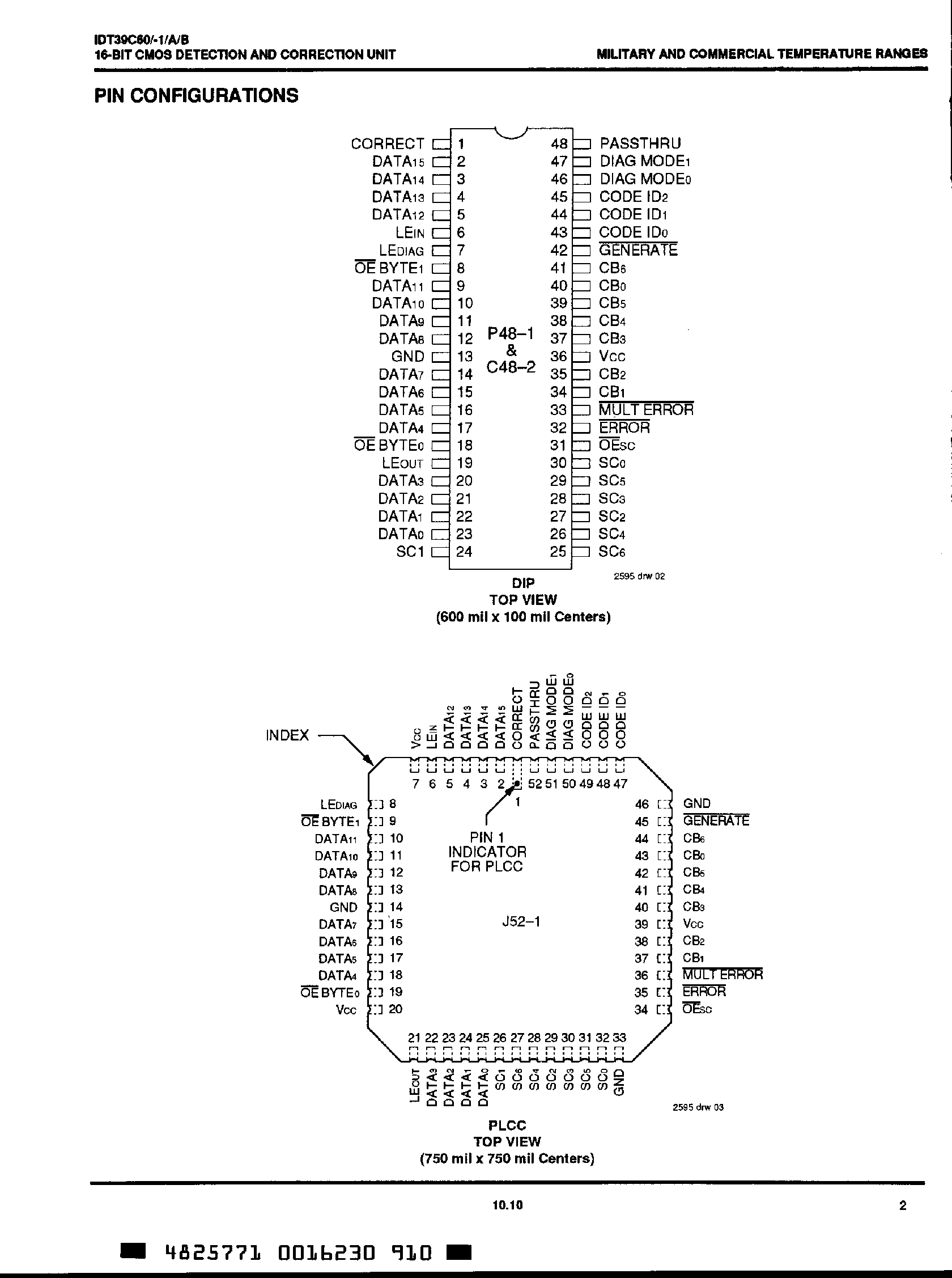 Даташит IDT39C60 - 16-Bit CMOS Error Detection and Correction Unit страница 2