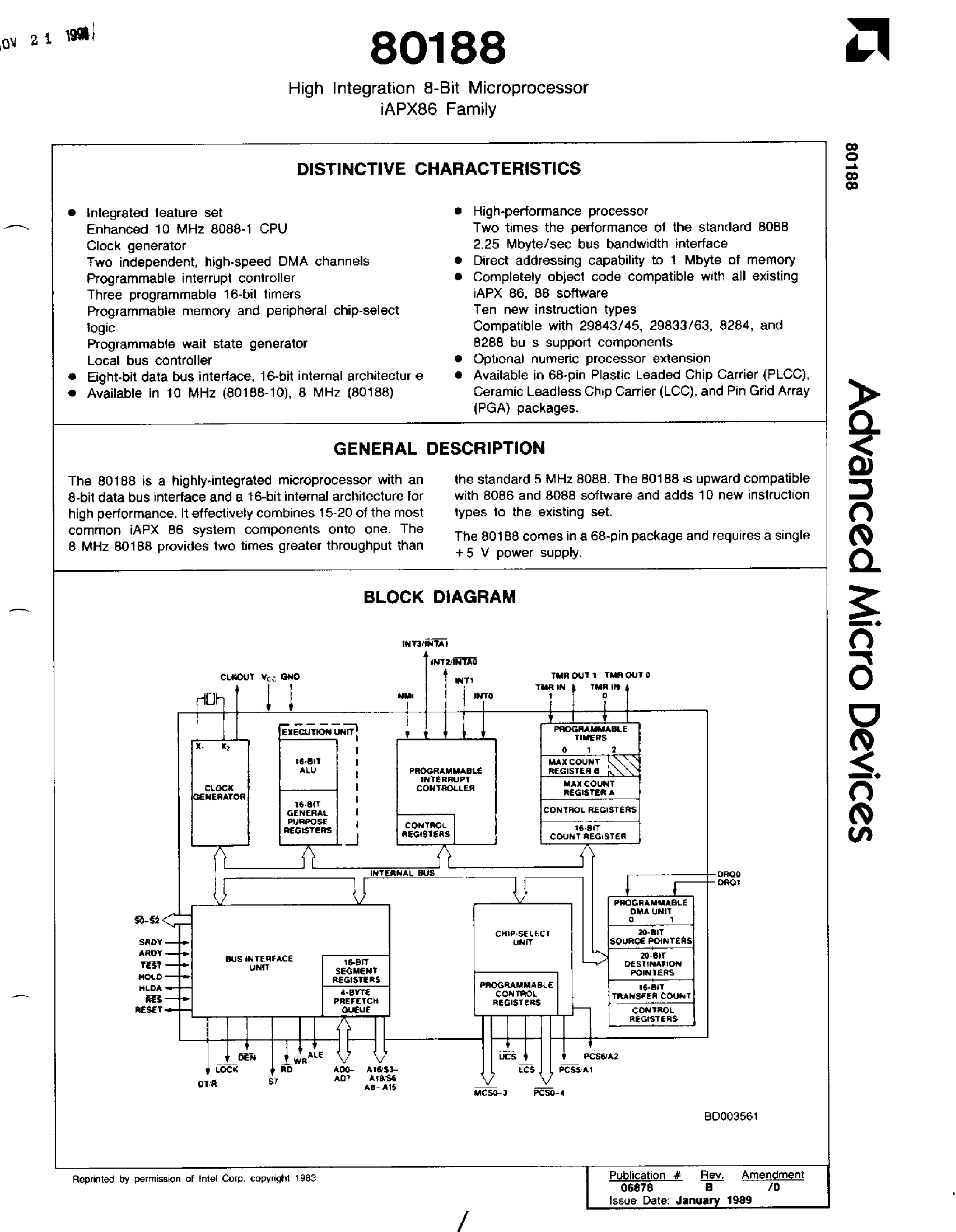 Datasheet IR80188B - High Integration 8-Bit Microprocessor page 1