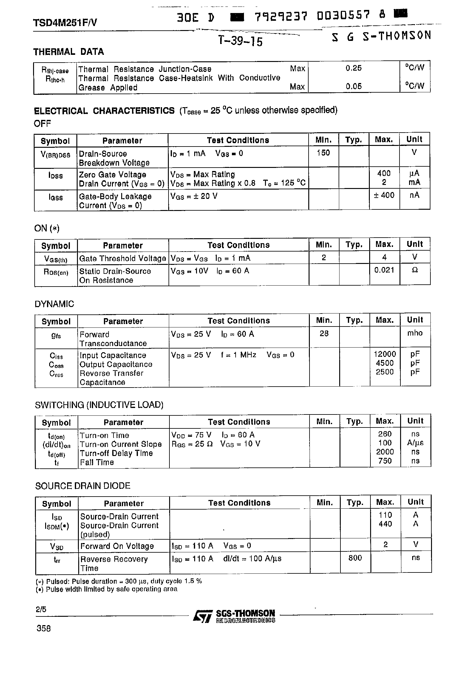 Даташит TSD4M251F - (TSD4M251F/V) N-Channel Enhancement Mode ISOFET Power MOS Transistor Module страница 2
