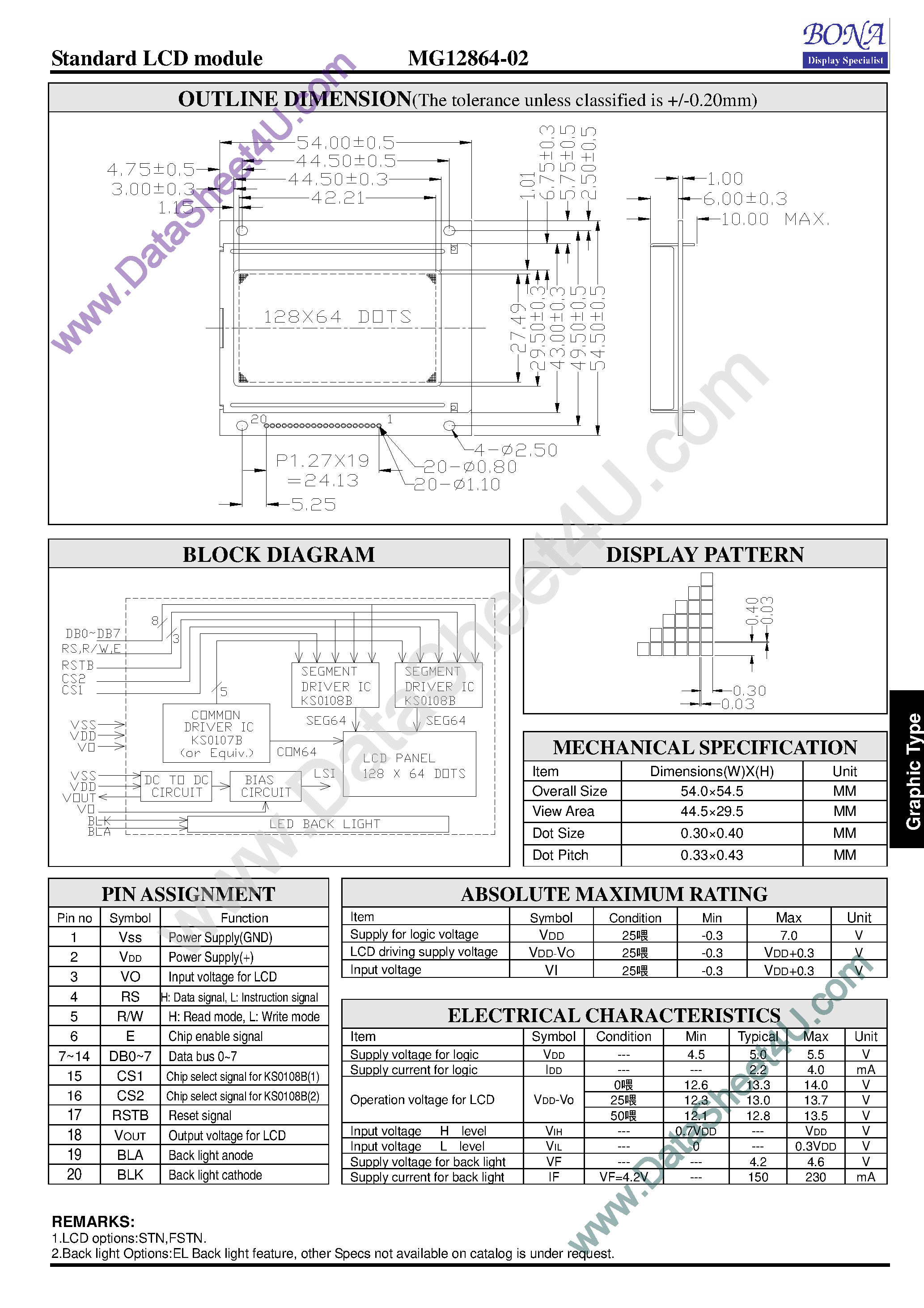 Даташит на микросхему MG12864-02 страница 1 Даташит MG12864-02 - Standard LCD Module страница 1