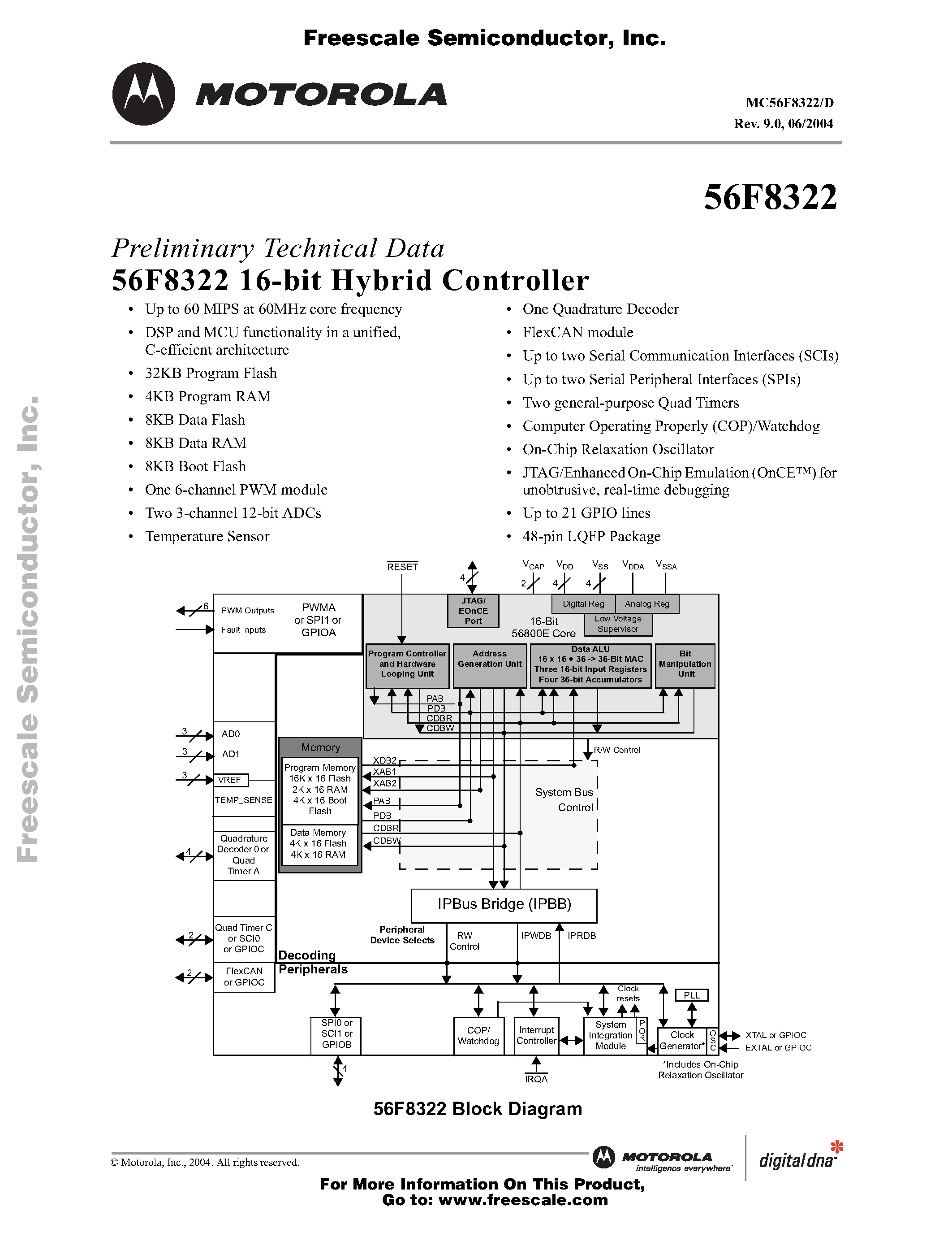 Datasheet MC56F8322 - 56F8322 16-bit Hybrid Controller page 1