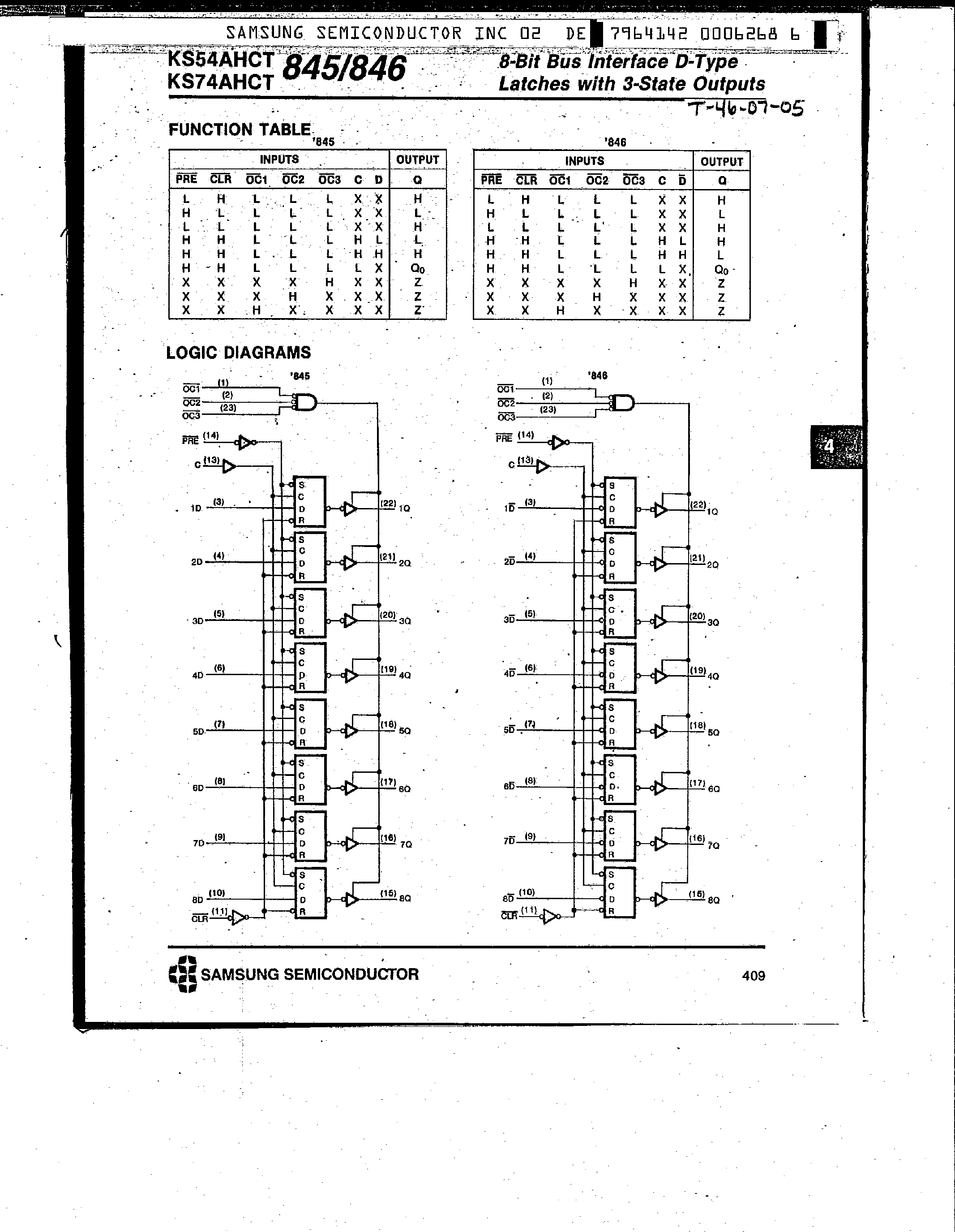 Даташит KS74AHCT845 - (KS74AHCT845 / KS74AHCT846) 8-Bit Bus Interface D-Type Latches страница 2