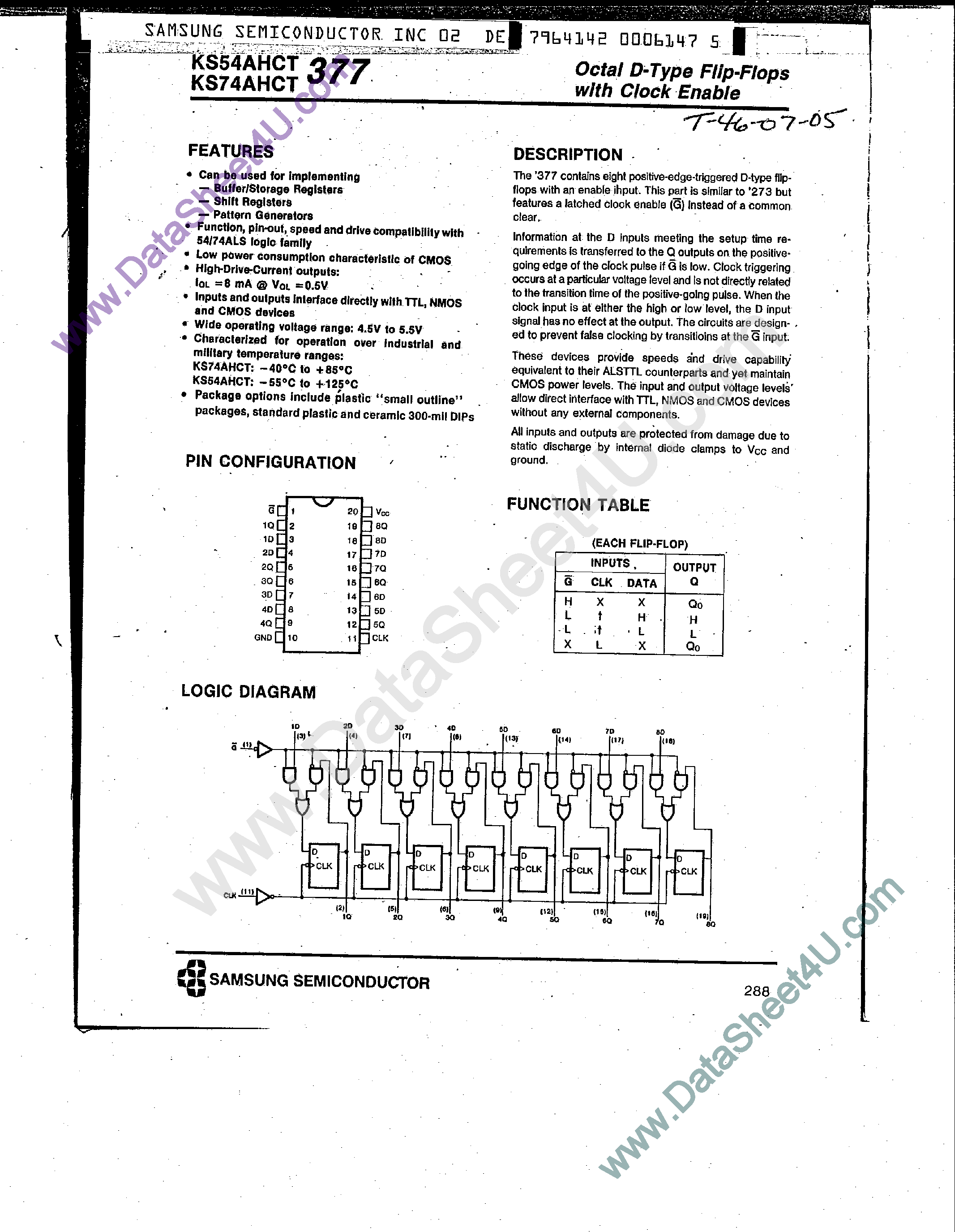 Даташит на микросхему KS74AHCT377 страница 1 Даташит KS74AHCT377 - Octal D-Type Flip-Flops страница 1