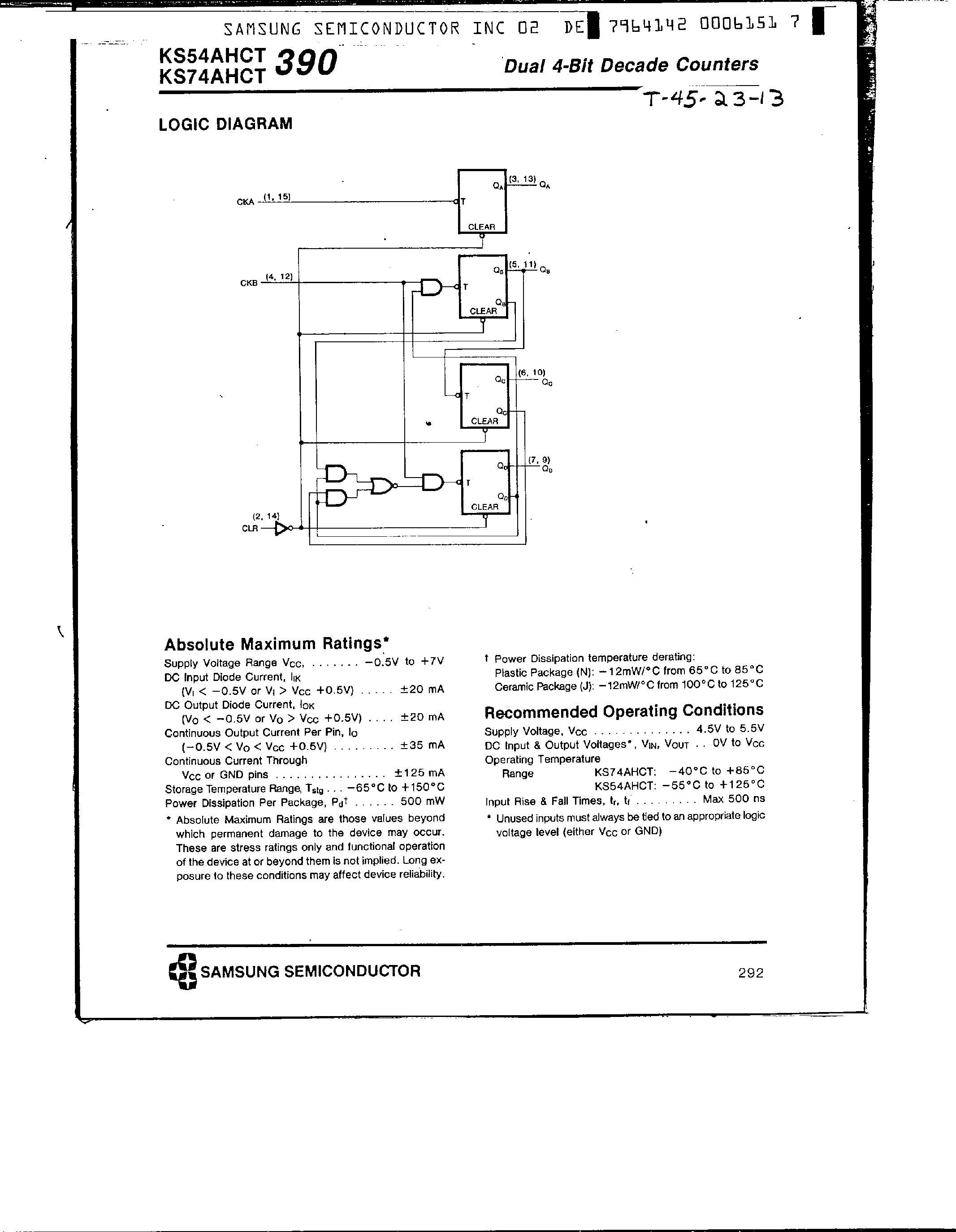 Datasheet KS74AHCT390 - Dual 4-Bit Decade Counters page 2