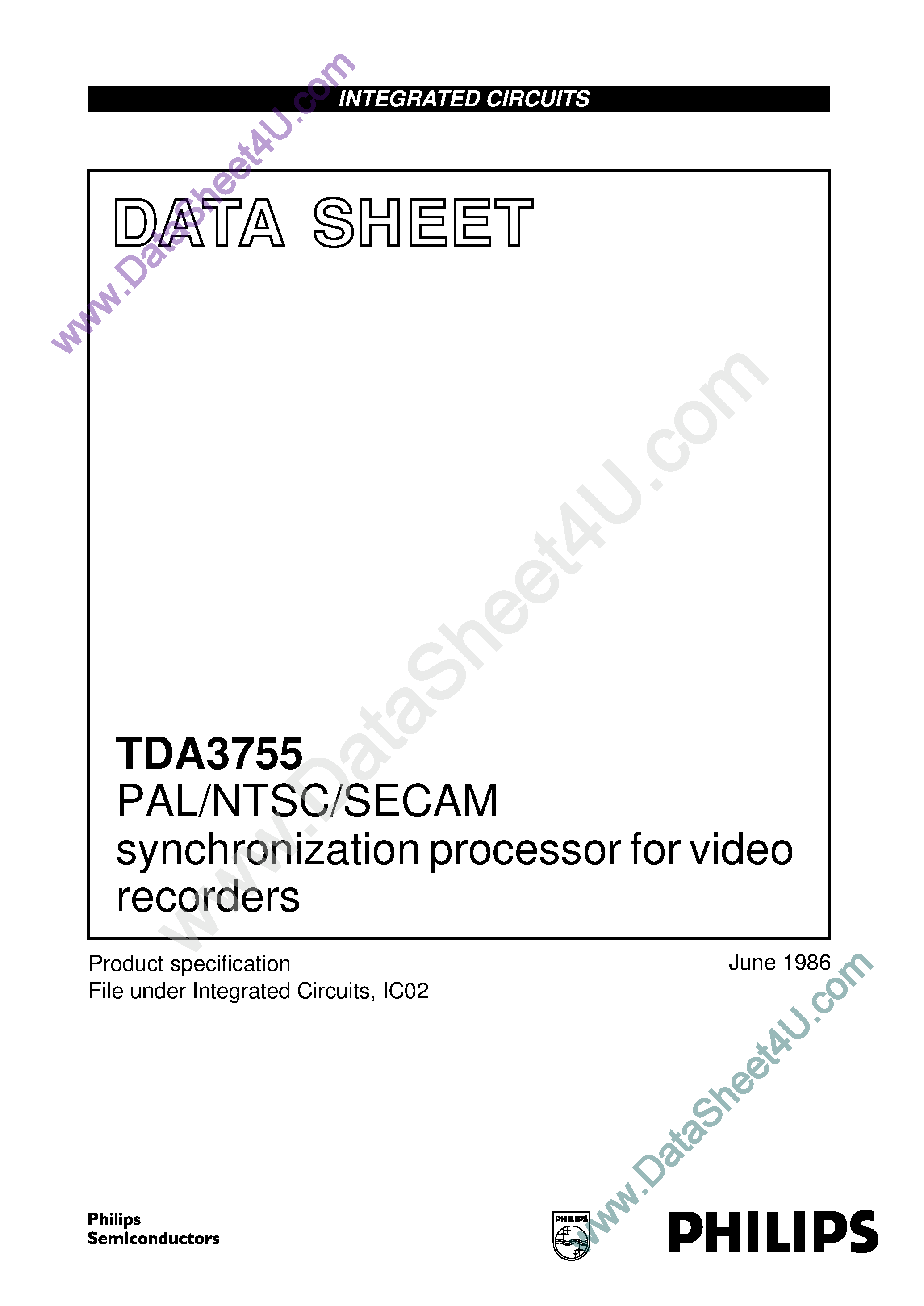 Datasheet TDA3755 - PAL/NTSC/SECAM Synchronization Processor page 1