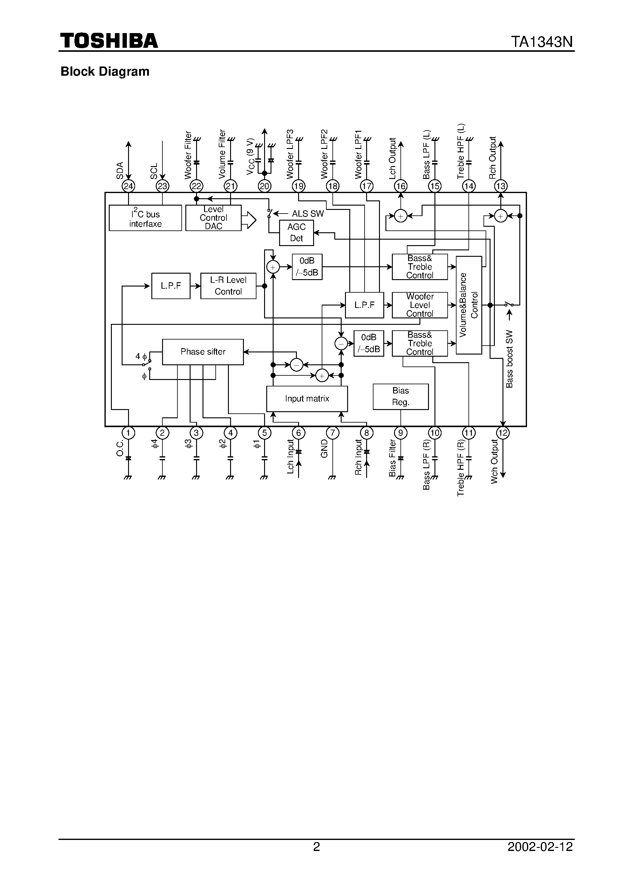 Даташит на микросхему TA1343N страница 2 Даташит TA1343N - TV SOUND PROCESSOR страница 2