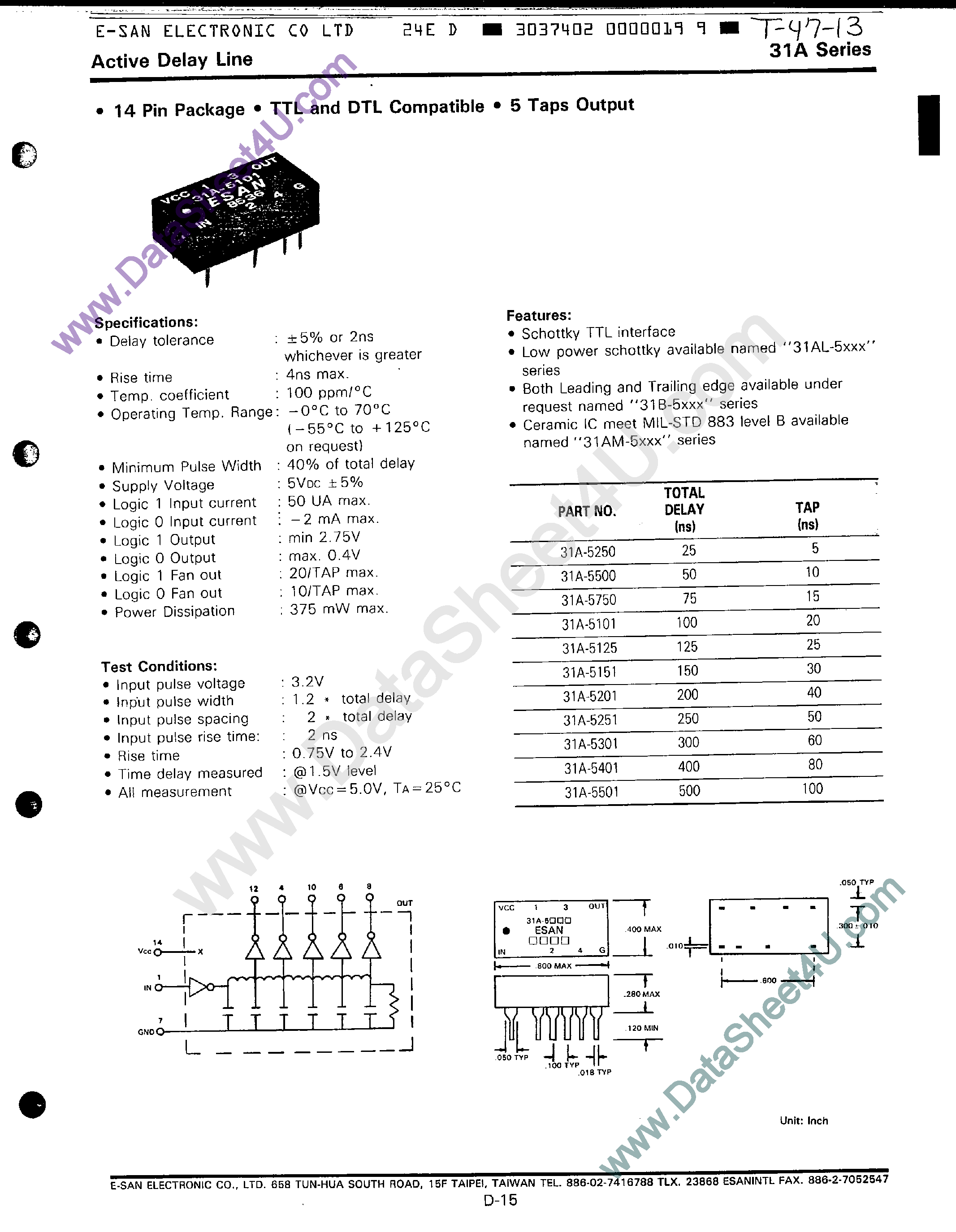Даташит на микросхему 31A-5101 страница 1 Даташит 31A-5101 - (31A Series) Active Delay Line страница 1