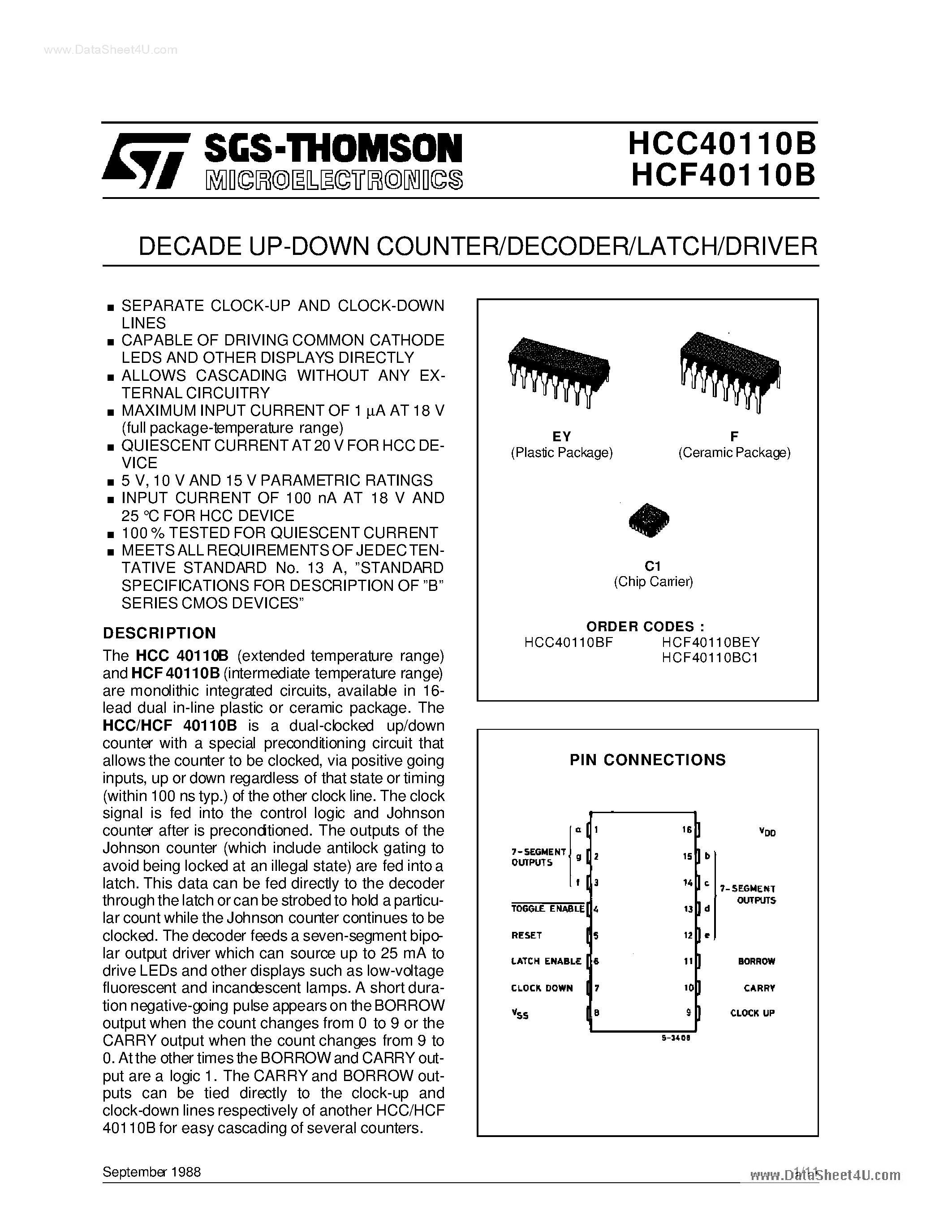 Datasheet 40110BE page 1 Datasheet 40110BE - Search -----> HCF40110BE page 1